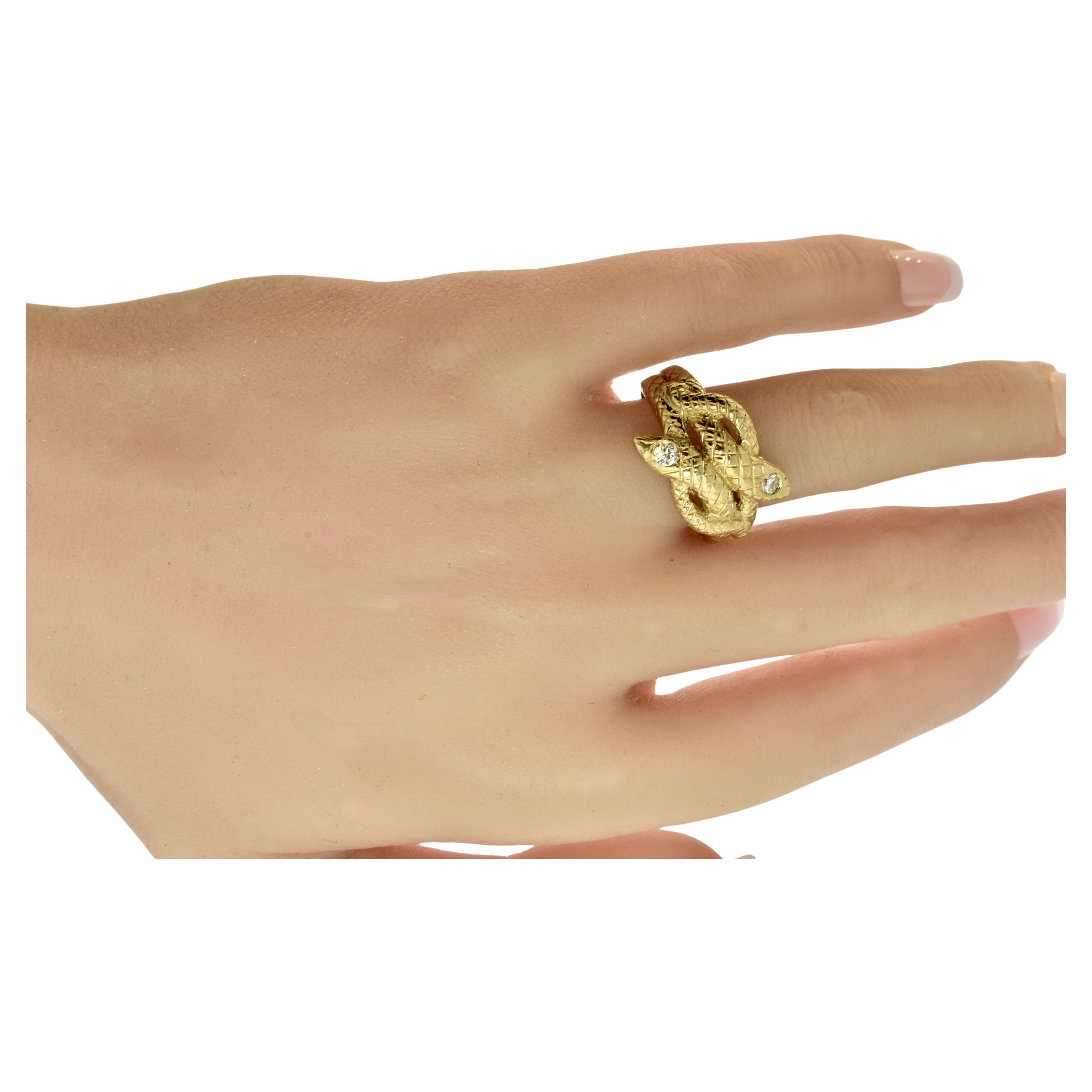 Antique Twin Serpent  Ring symbolizing eternal love in gold with  Diamonds 1880 For Sale