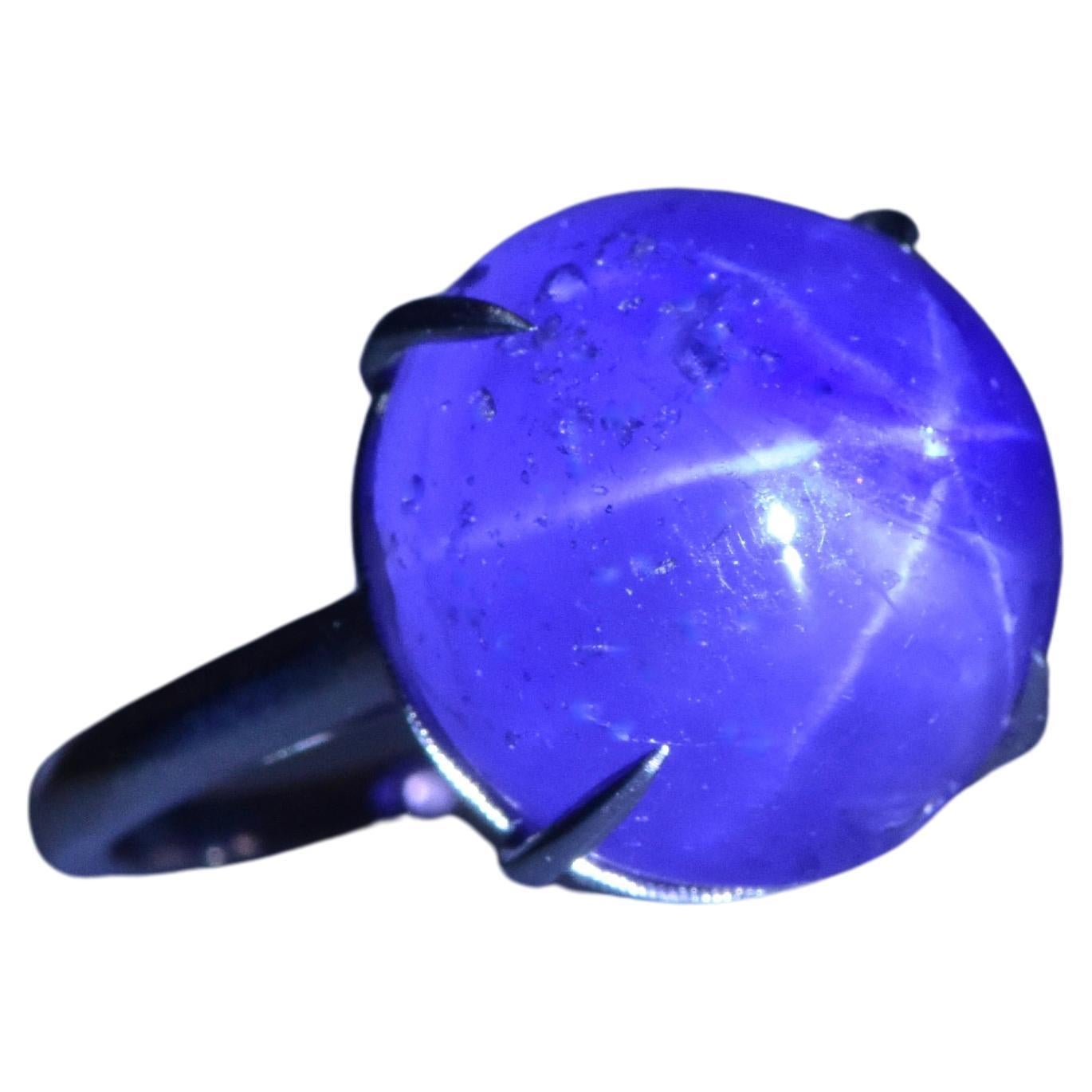 Blue Star Unheated Sapphire, 32 cts., Platinum New Ring by Pierre/Famille.