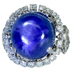 Vintage Blue Star Sapphire, unheated, weighing 15 cts and Diamond Ring, Circa 1950.