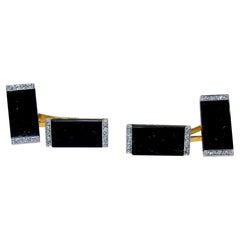 Cufflinks, Antique Art Deco Diamond & Onyx Platinum , French, by Ghiso, C. 1920