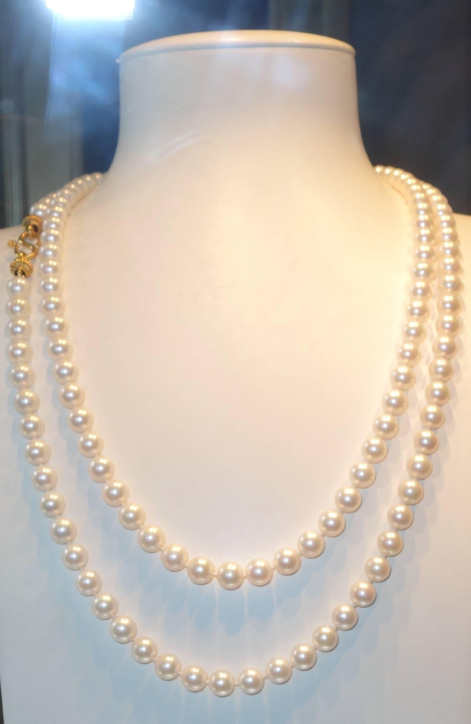 Fine double strand of pearls. In Excellent Condition In Aspen, CO