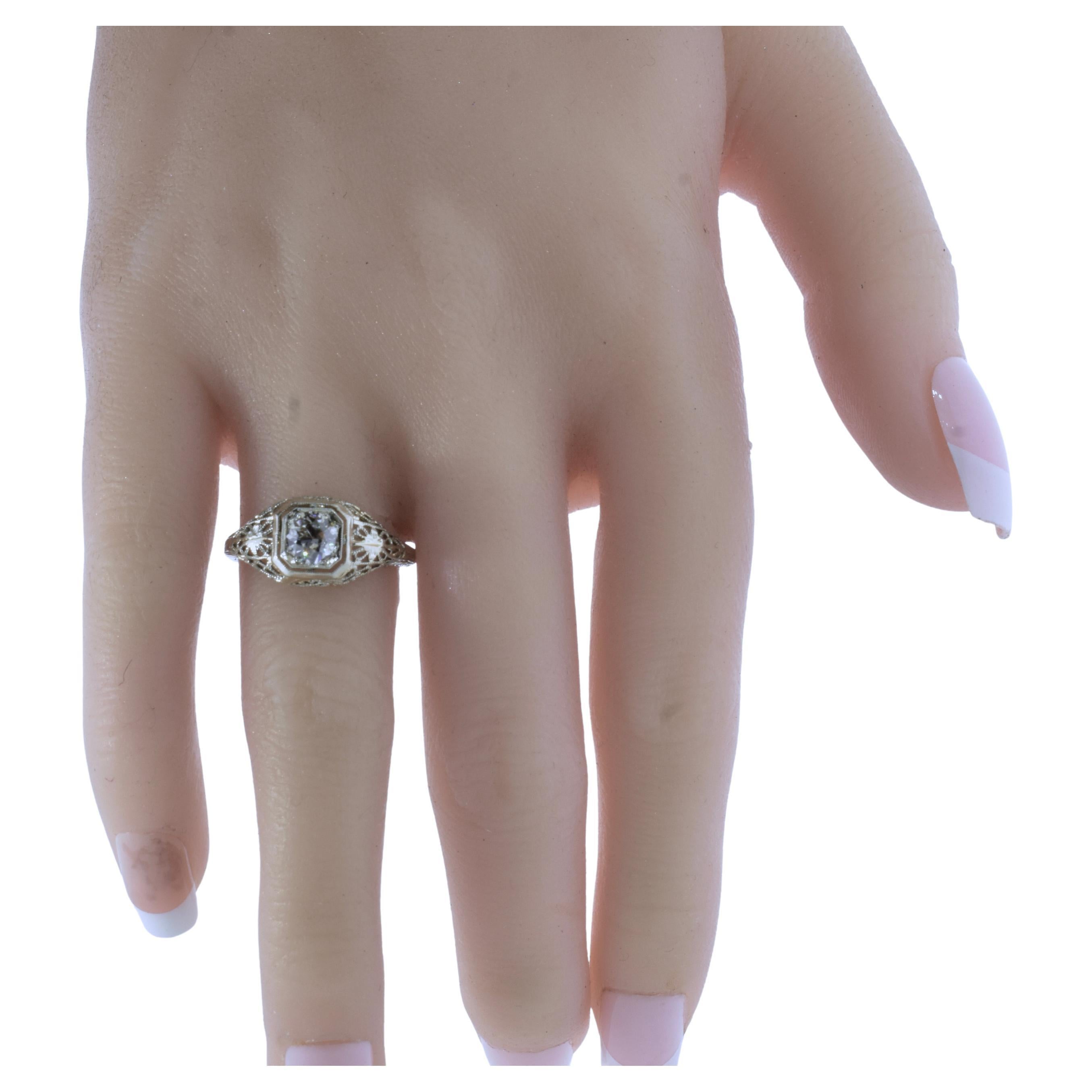 Antique Filigree Ring Fine .65 Ct. Diamond and 18K White Gold, American, c. 1920 For Sale