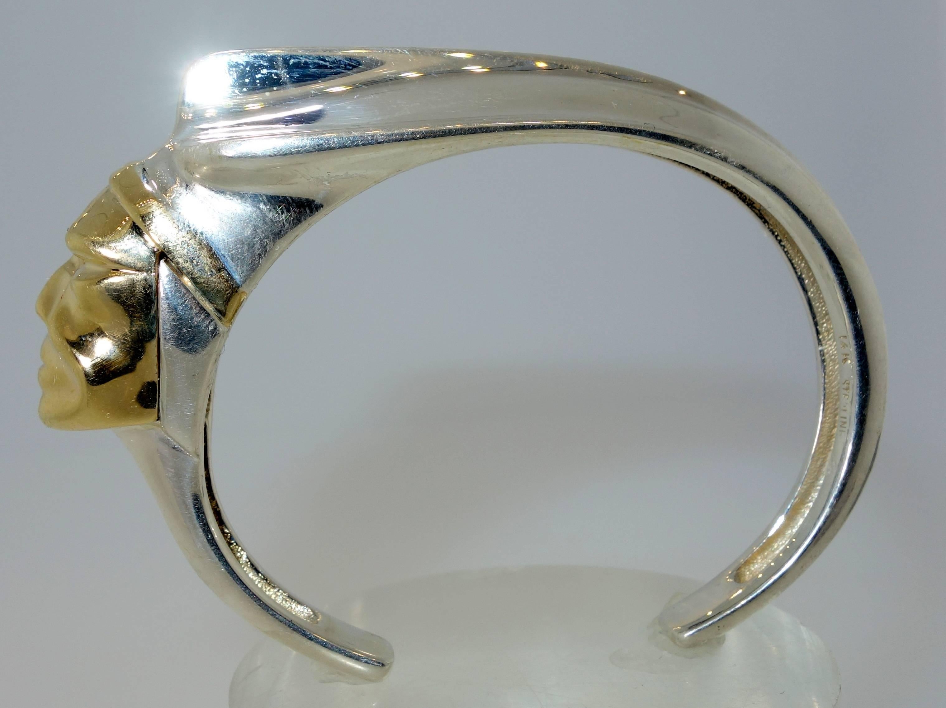 Unusual Sterling Silver Gold Bangle Bracelet In Excellent Condition In Aspen, CO