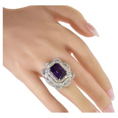 Amatista - Calidad Gema con Diamante Blanco en Oro Blanco de 18K Anillo Artesanal
