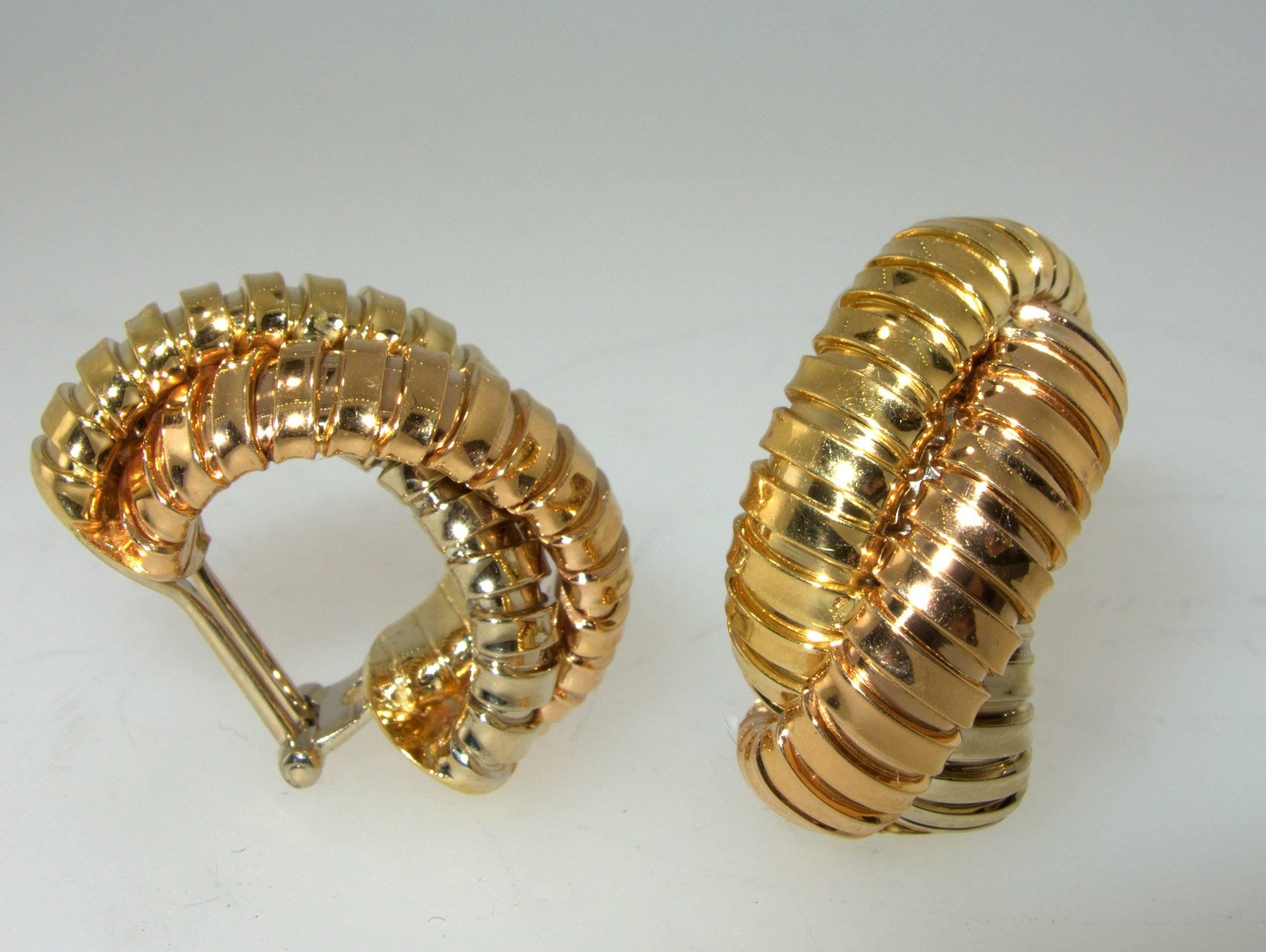 Contemporary Tricolor Gold Half Hoop Earrings