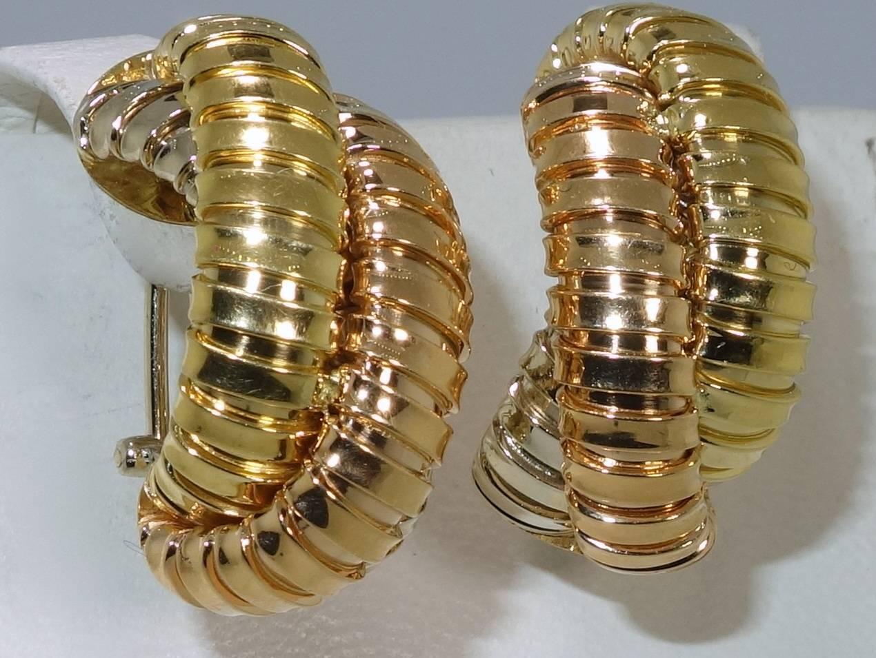 Women's Tricolor Gold Half Hoop Earrings