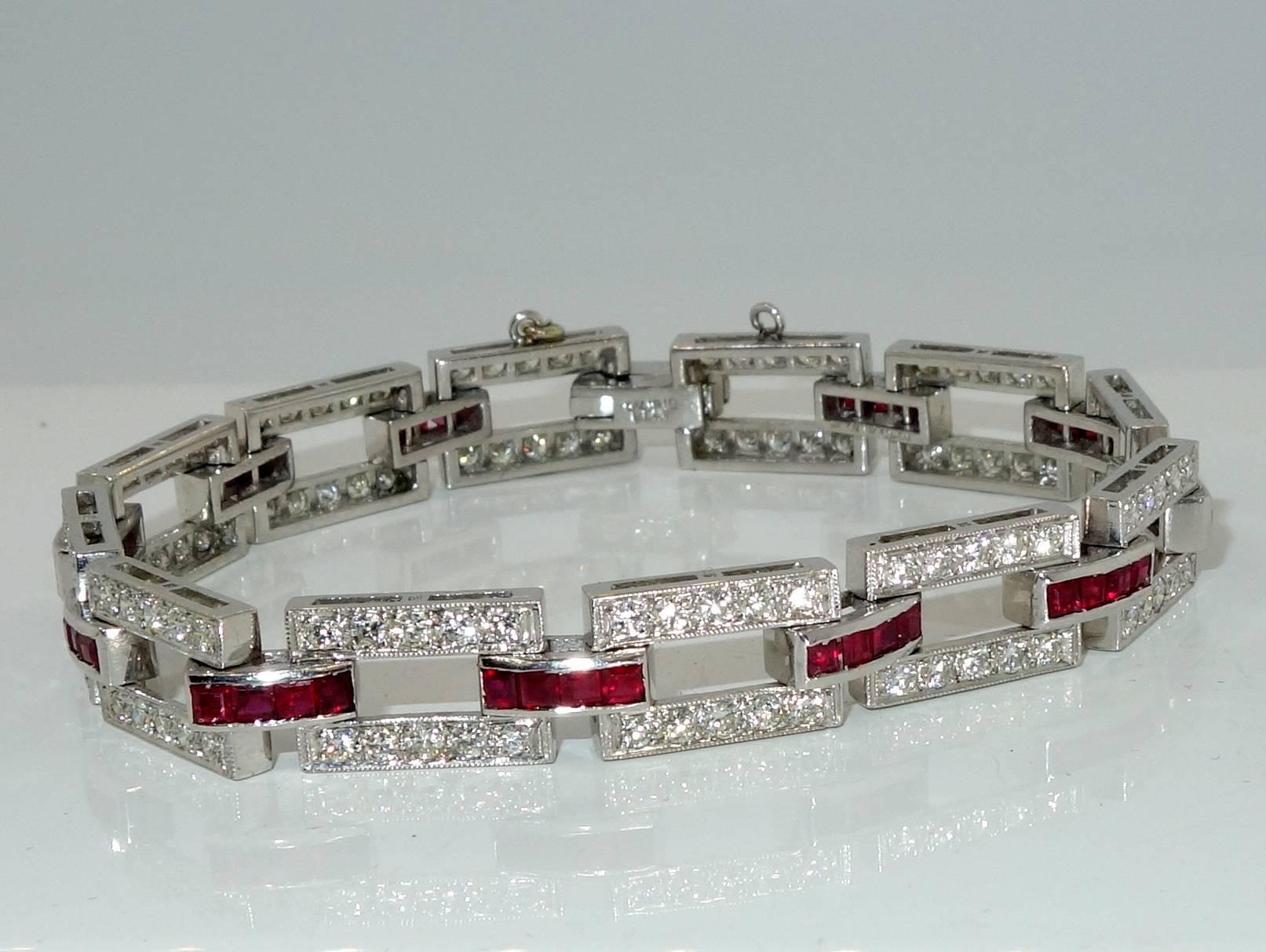 Contemporary Ruby Diamond Platinum Bracelet