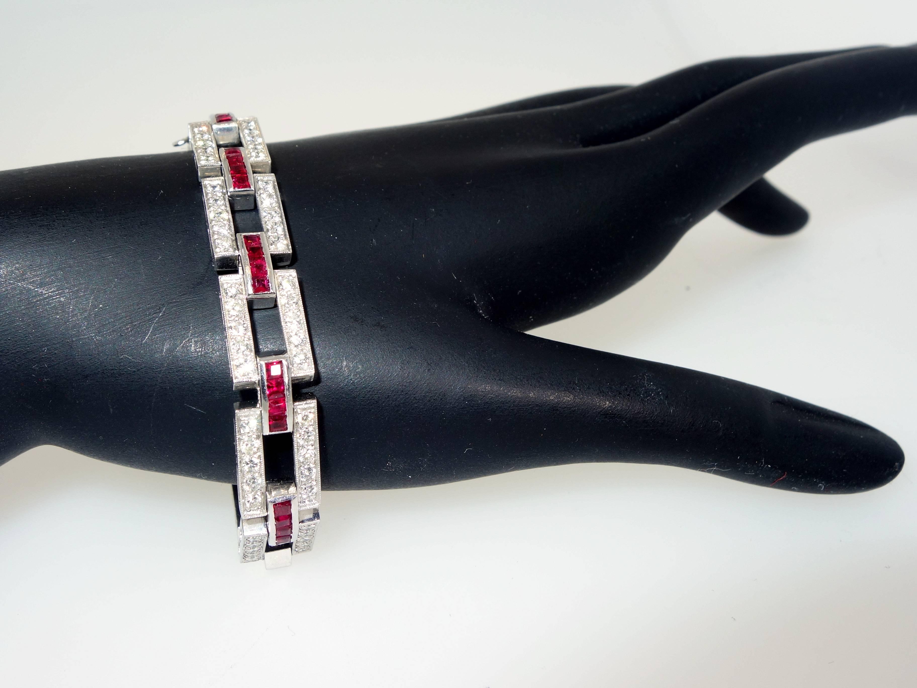 Ruby Diamond Platinum Bracelet In Excellent Condition In Aspen, CO