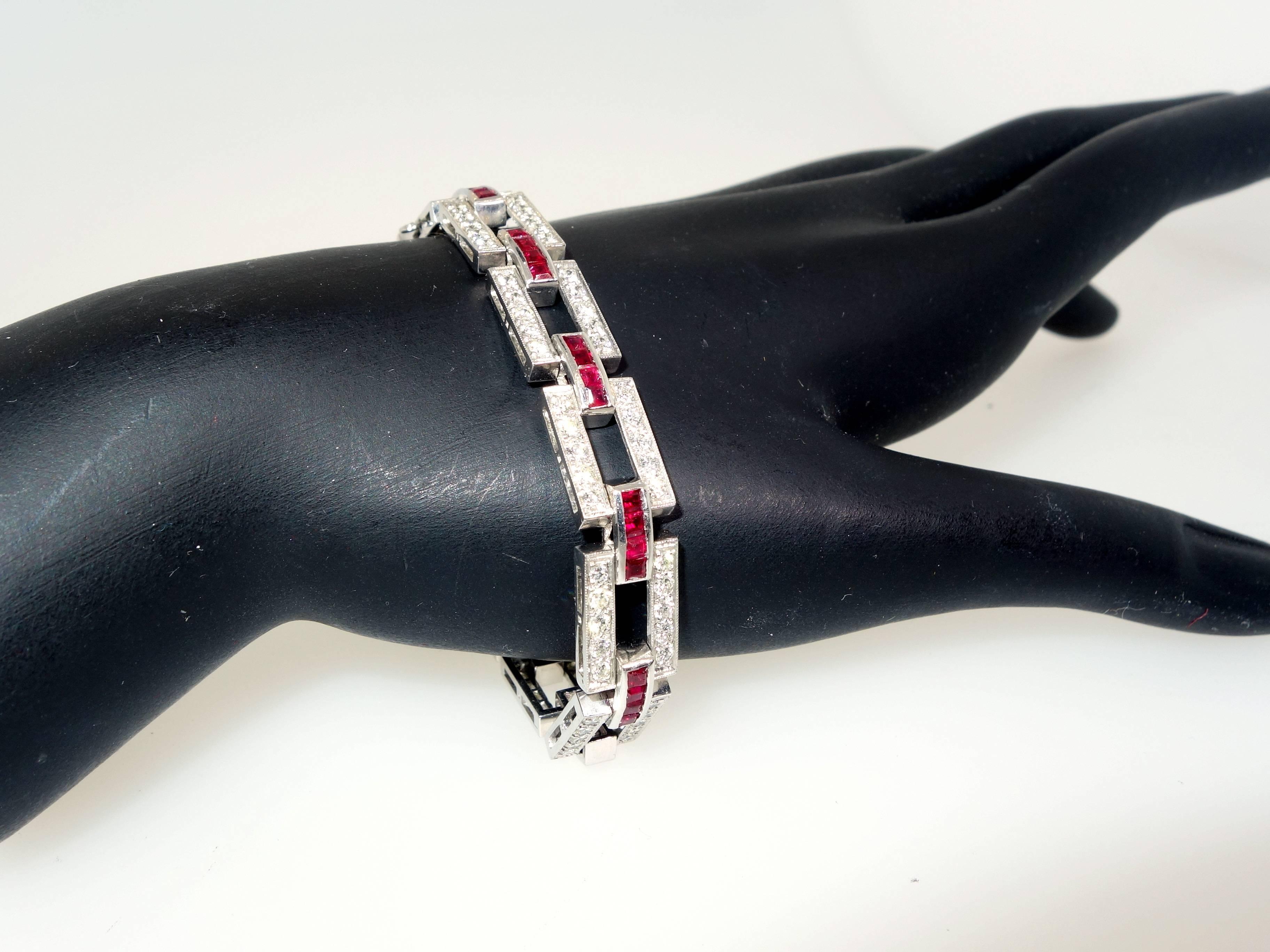 Women's Ruby Diamond Platinum Bracelet
