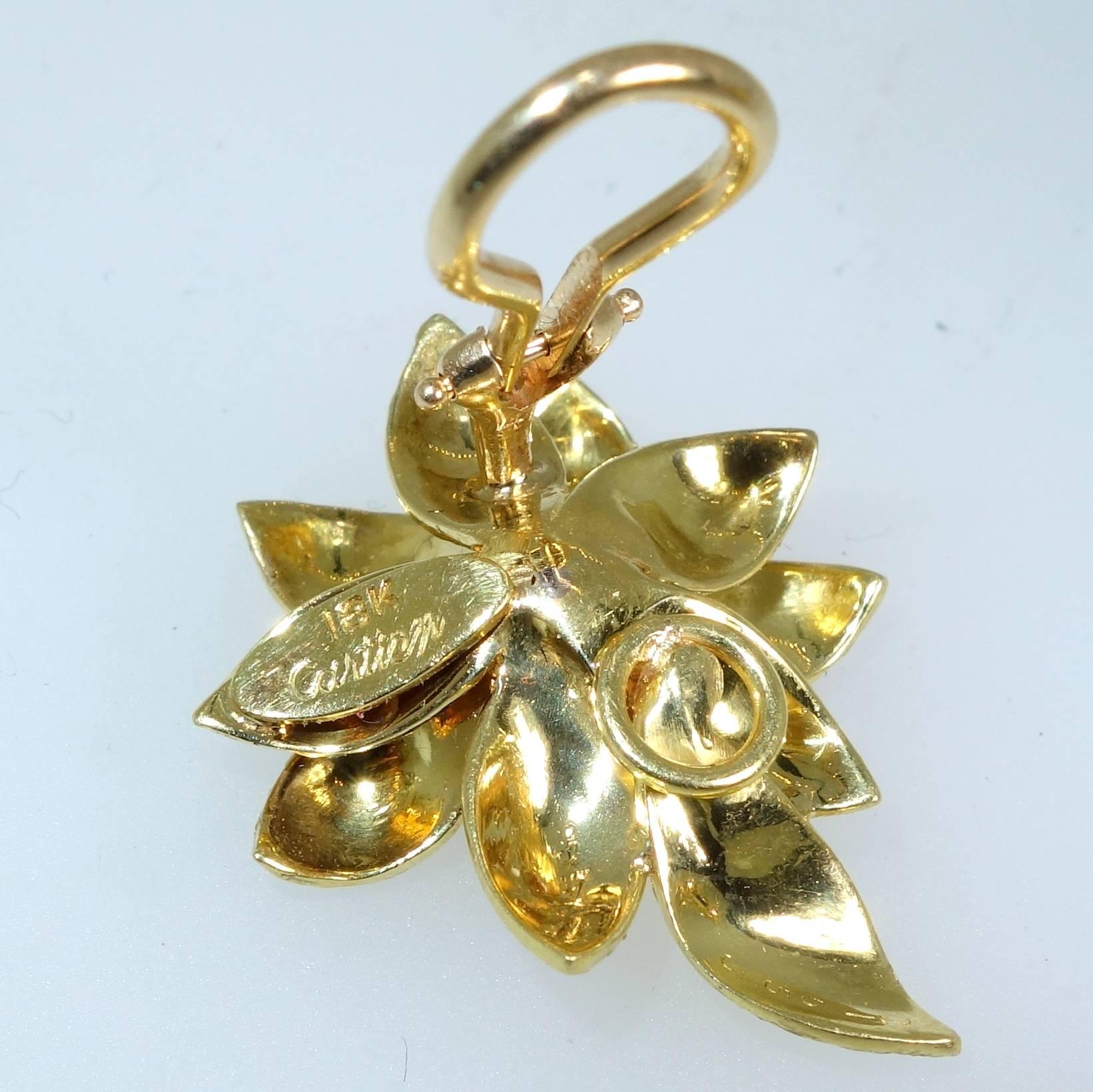 Women's 1950s Cartier Diamond Gold Flower Motif Earrings