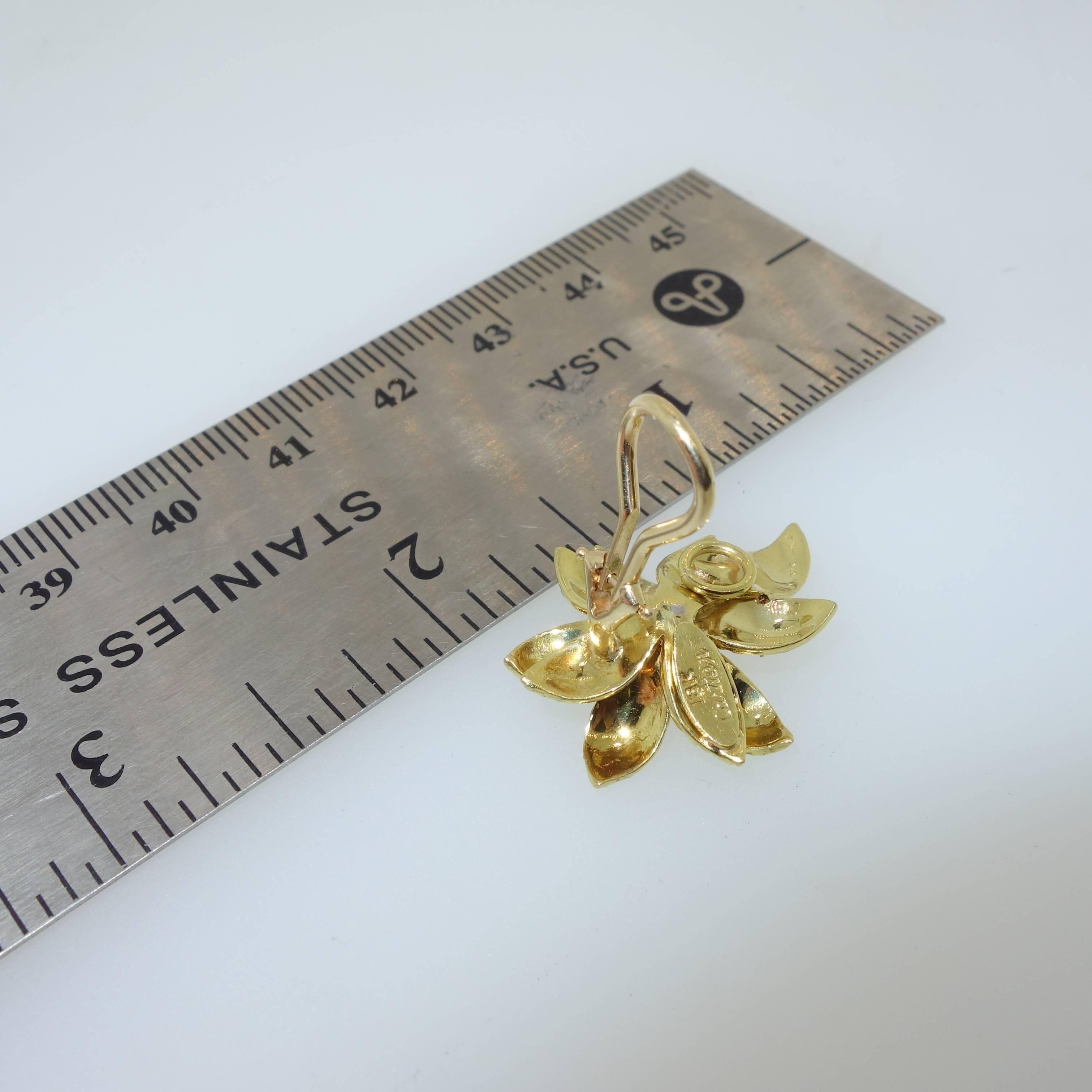1950s Cartier Diamond Gold Flower Motif Earrings 1