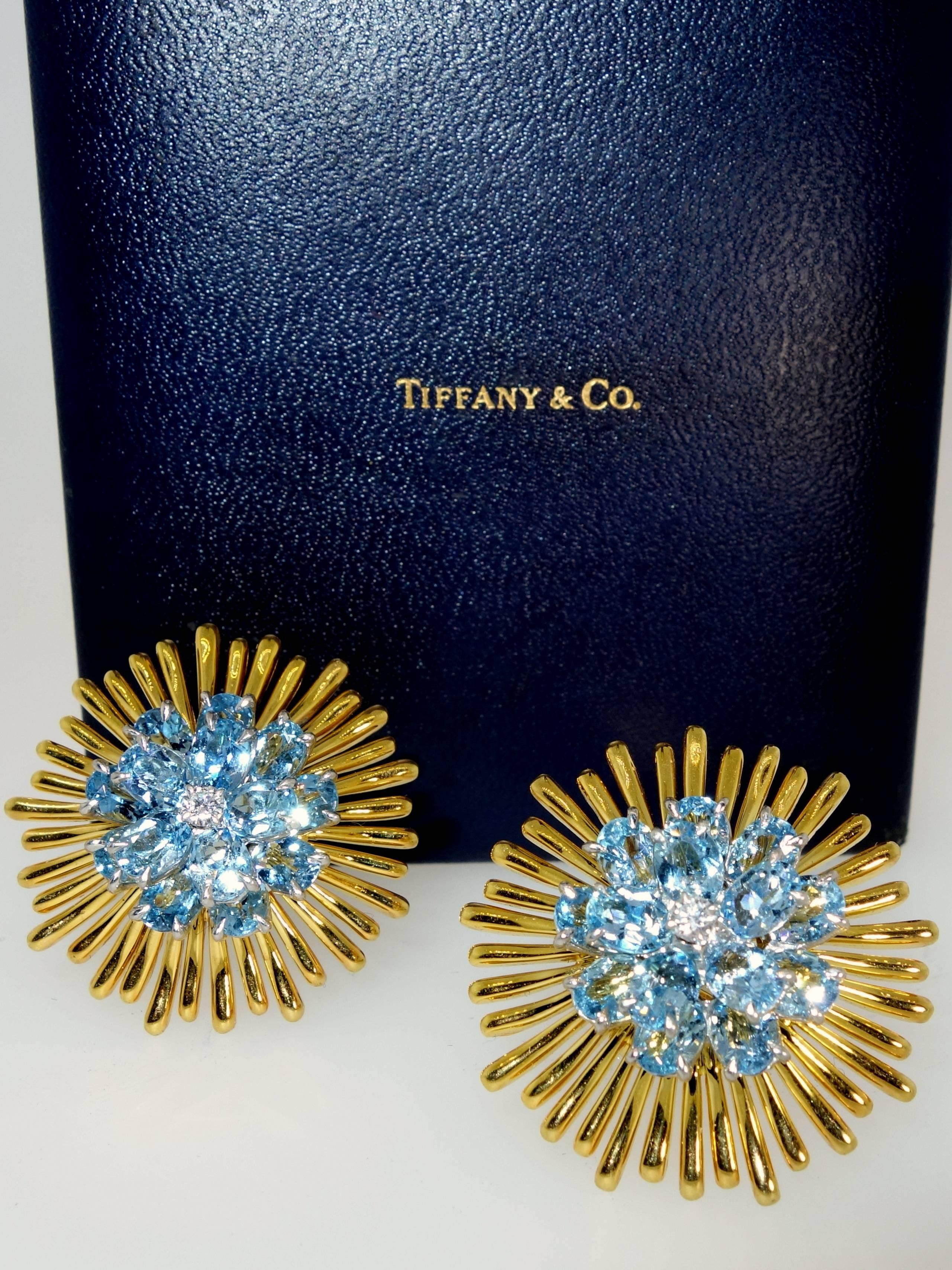 1950 Tiffany & Co. Retro aquamarine diamond Gold earrings In Excellent Condition In Aspen, CO