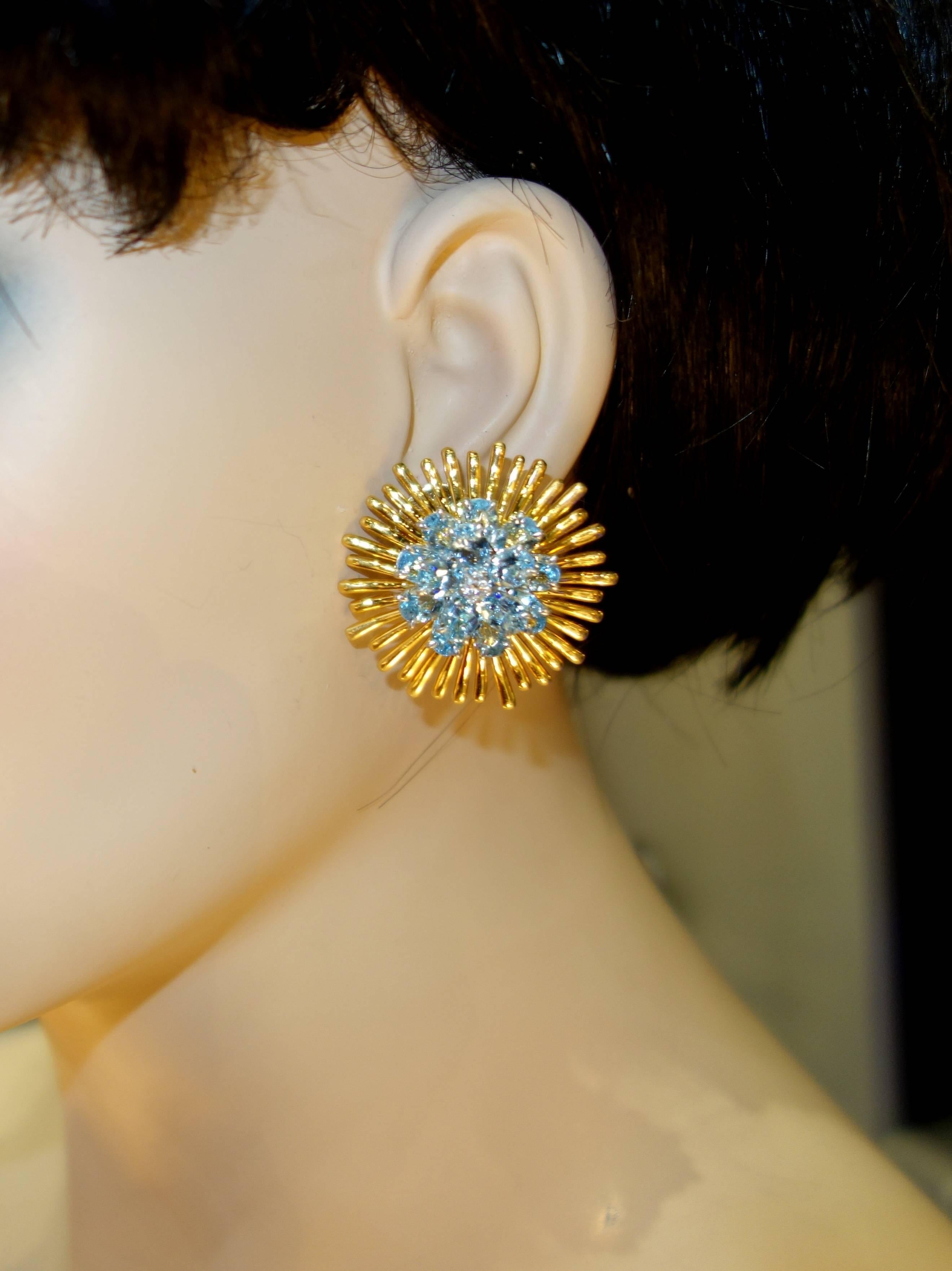 Women's 1950 Tiffany & Co. Retro aquamarine diamond Gold earrings