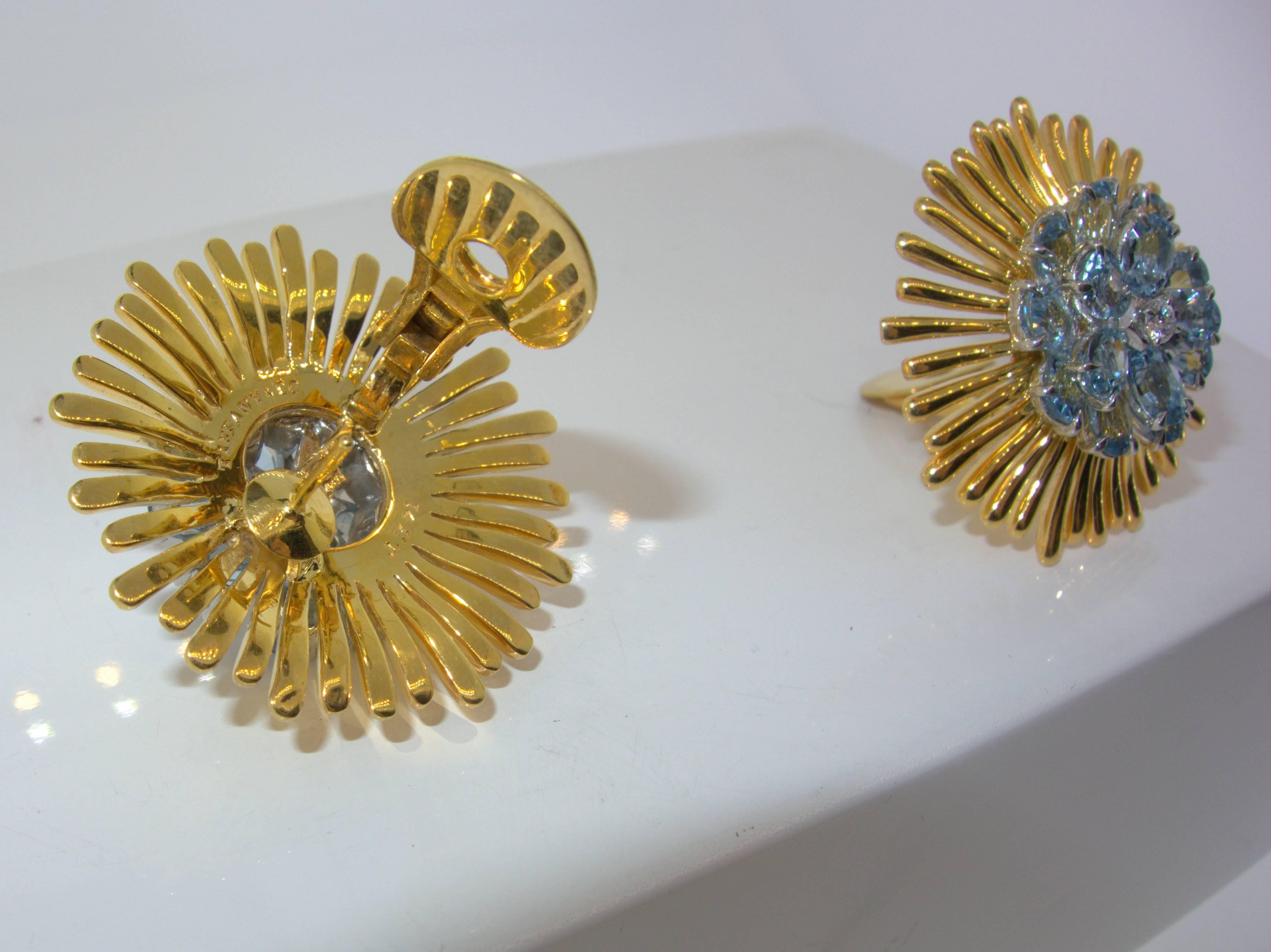 1950 Tiffany & Co. Retro aquamarine diamond Gold earrings 2