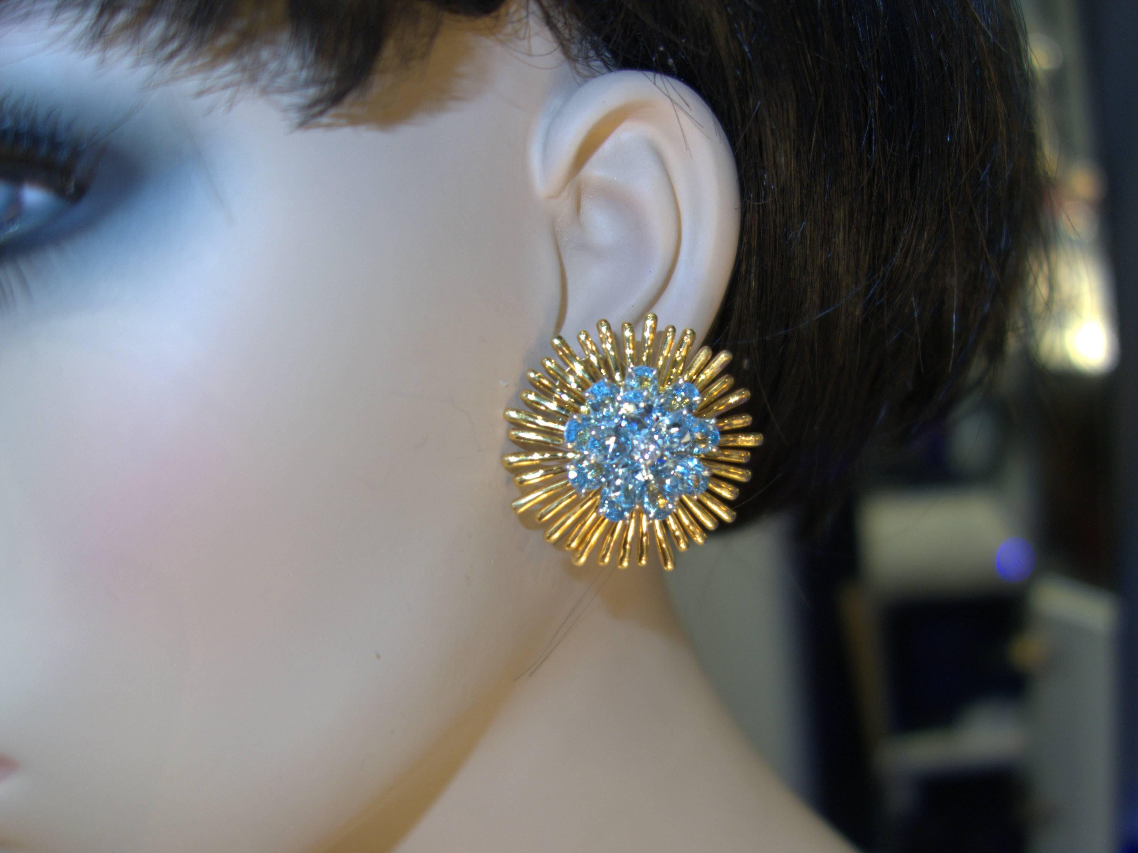 1950 Tiffany & Co. Retro aquamarine diamond Gold earrings 3