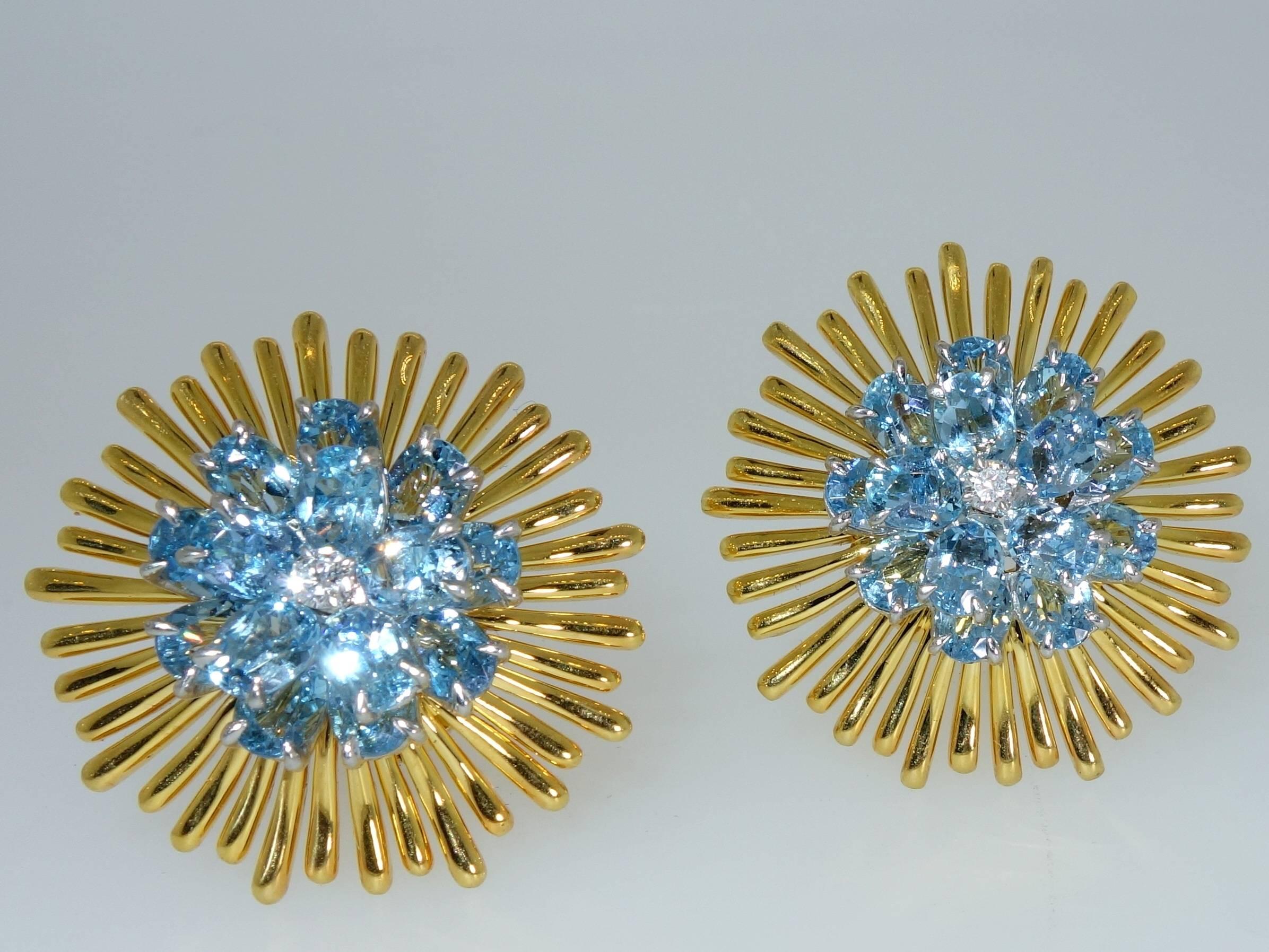 1950 Tiffany & Co. Retro aquamarine diamond Gold earrings 5