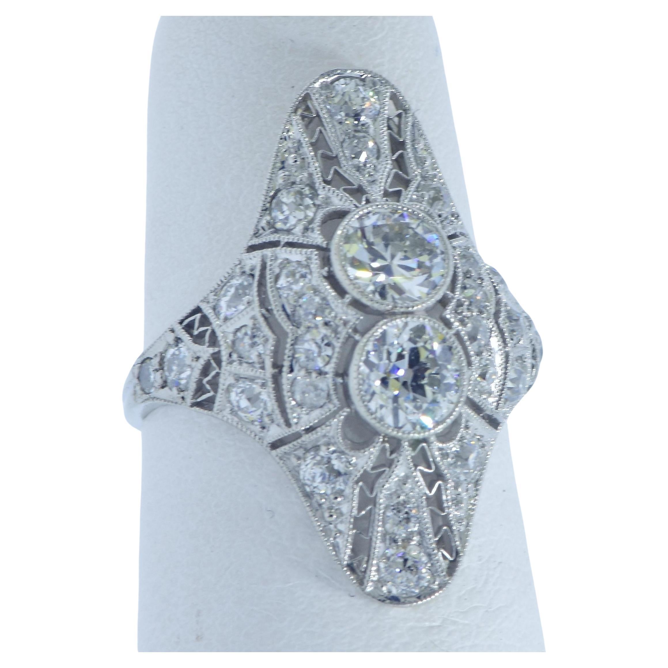 Women's or Men's Edwardian Antique Platinum and Diamond Ring, circa 1915 For Sale