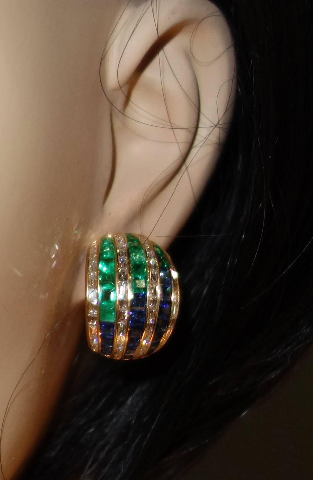 Contemporary David Morris Sapphire Emerald Gold Earrings