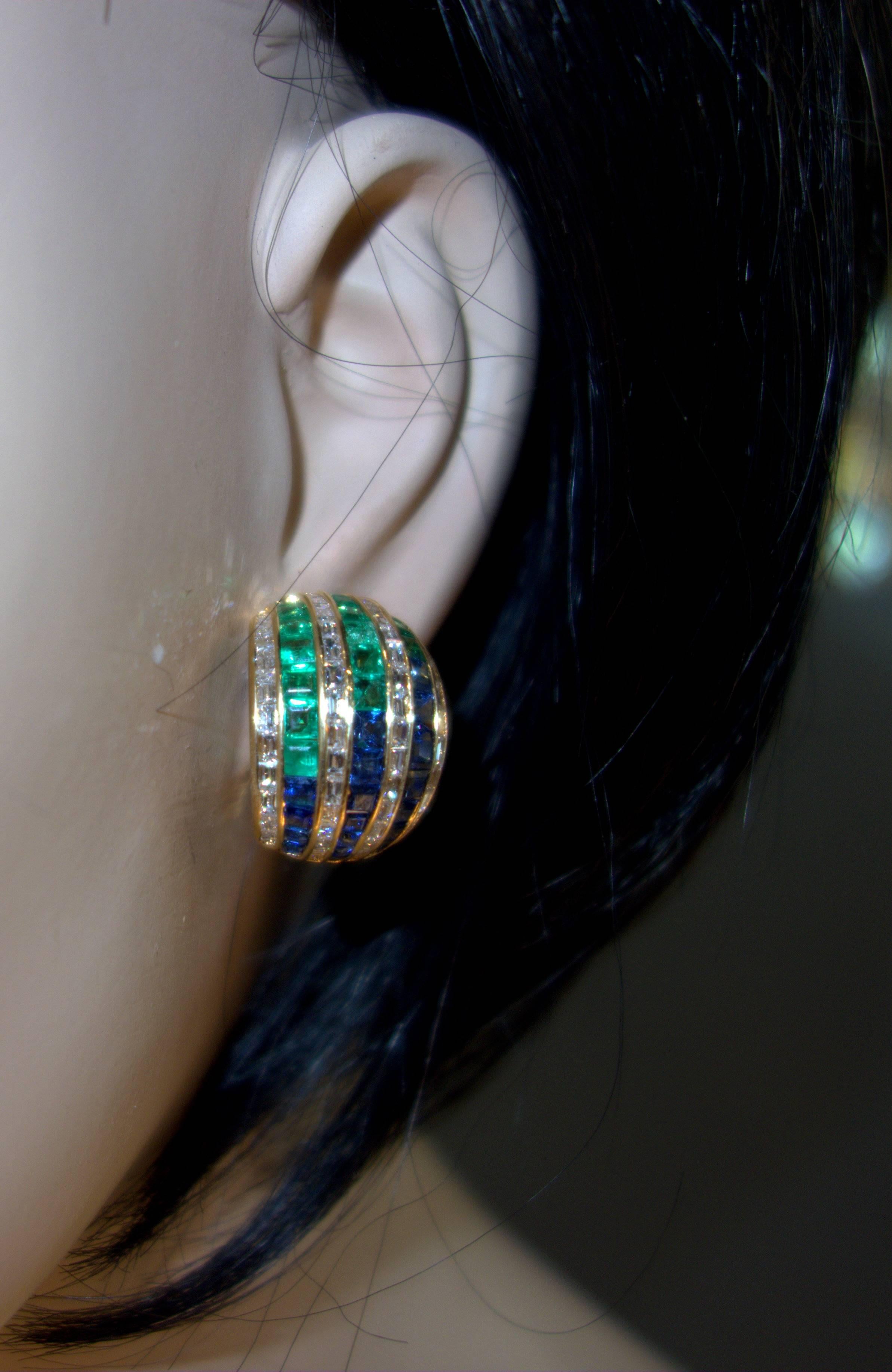 David Morris Sapphire Emerald Gold Earrings In Excellent Condition In Aspen, CO