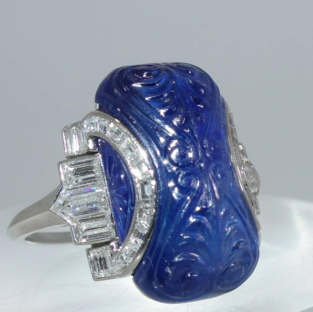  Art Deco Unheated Burma Sapphire Diamond Platinum Ring In Excellent Condition In Aspen, CO