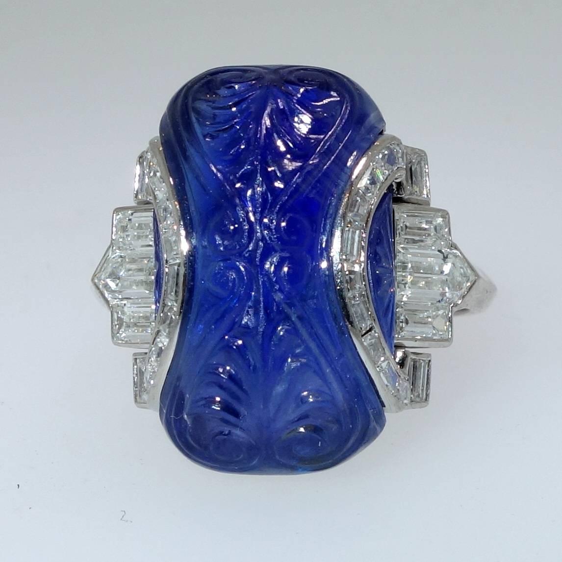  Art Deco Unheated Burma Sapphire Diamond Platinum Ring 2