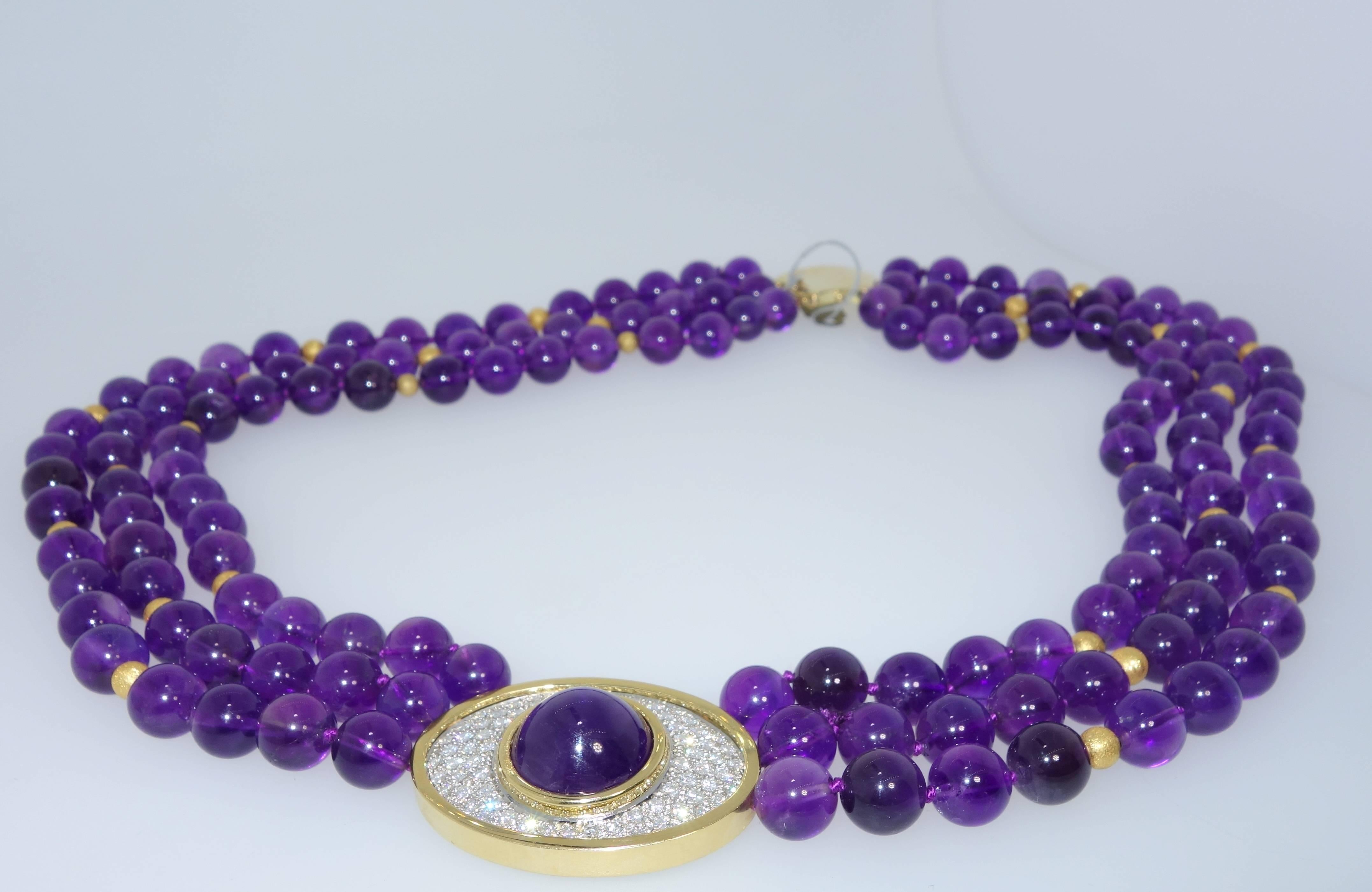 Fine Amethyst Diamond Gold Platinum Necklace In Excellent Condition In Aspen, CO