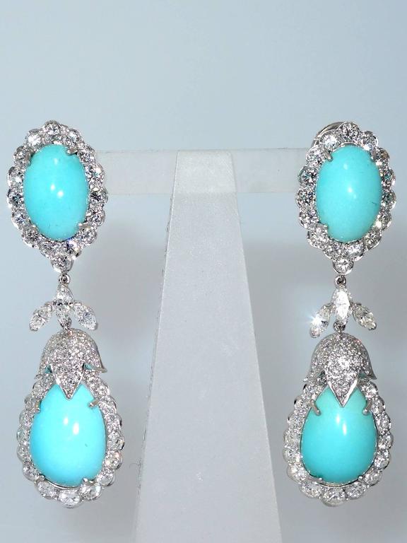 1960s Persian Turquoise Diamond Platinum Long Earrings At 1stdibs Contemporary 1960s Persian Turquoise Diamond Platinum Long Earrings For