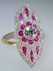 Antique Belle Époque French Ruby Diamond Gold Platinum Ring