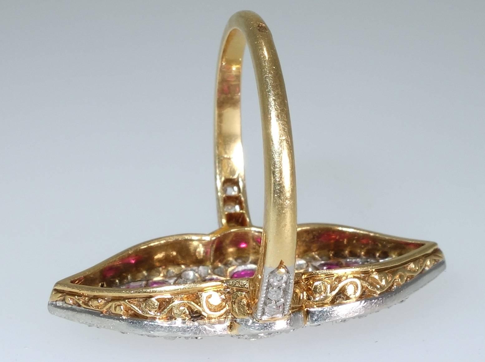 Antique Belle Époque French Ruby Diamond Gold Platinum Ring In Excellent Condition In Aspen, CO