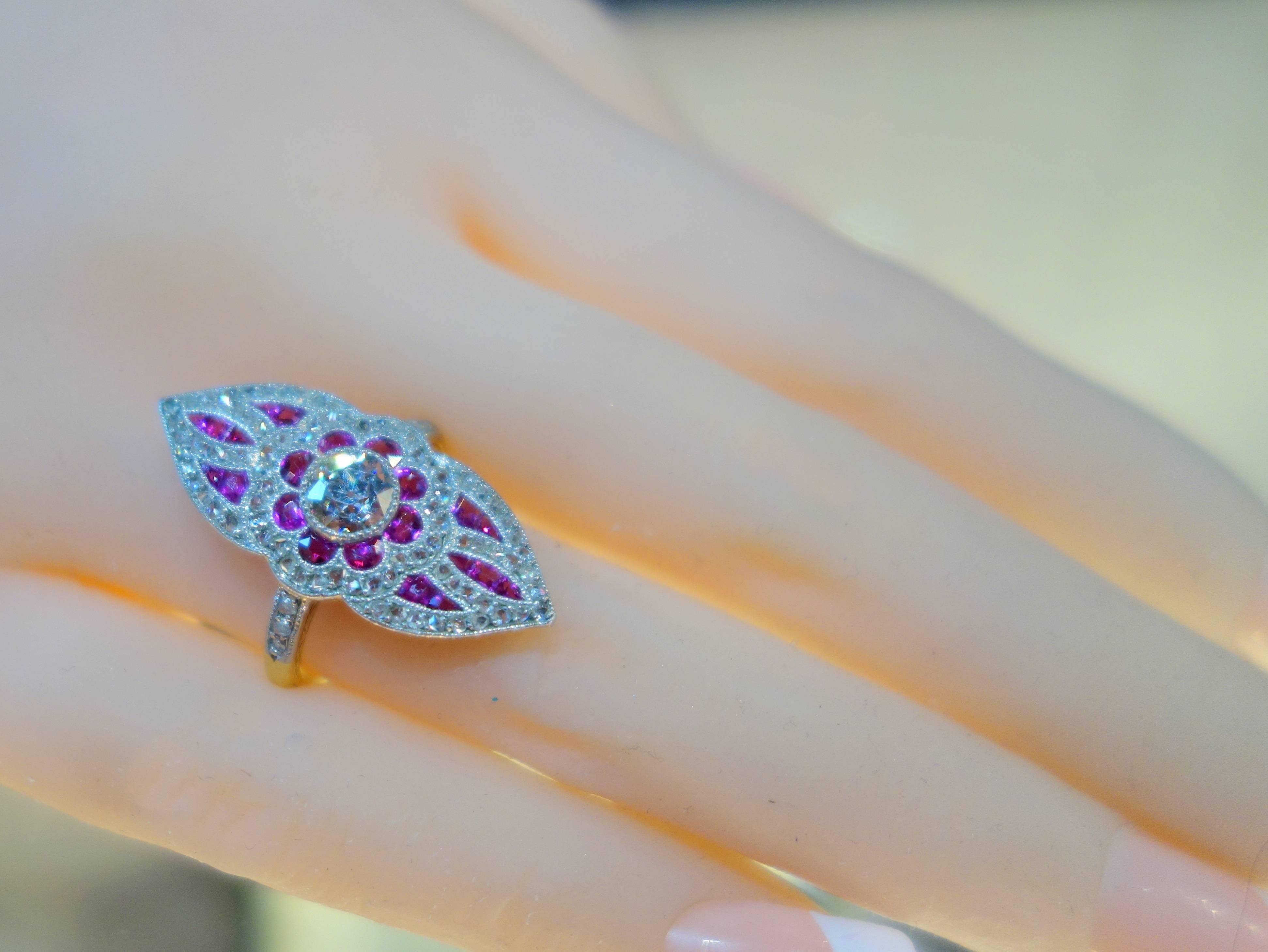 Women's Antique Belle Époque French Ruby Diamond Gold Platinum Ring