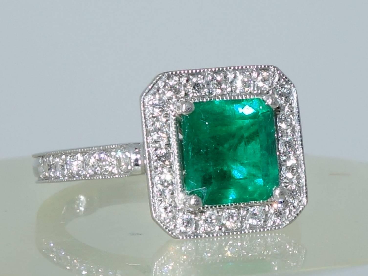 Contemporary Emerald Diamond Platinum Ring
