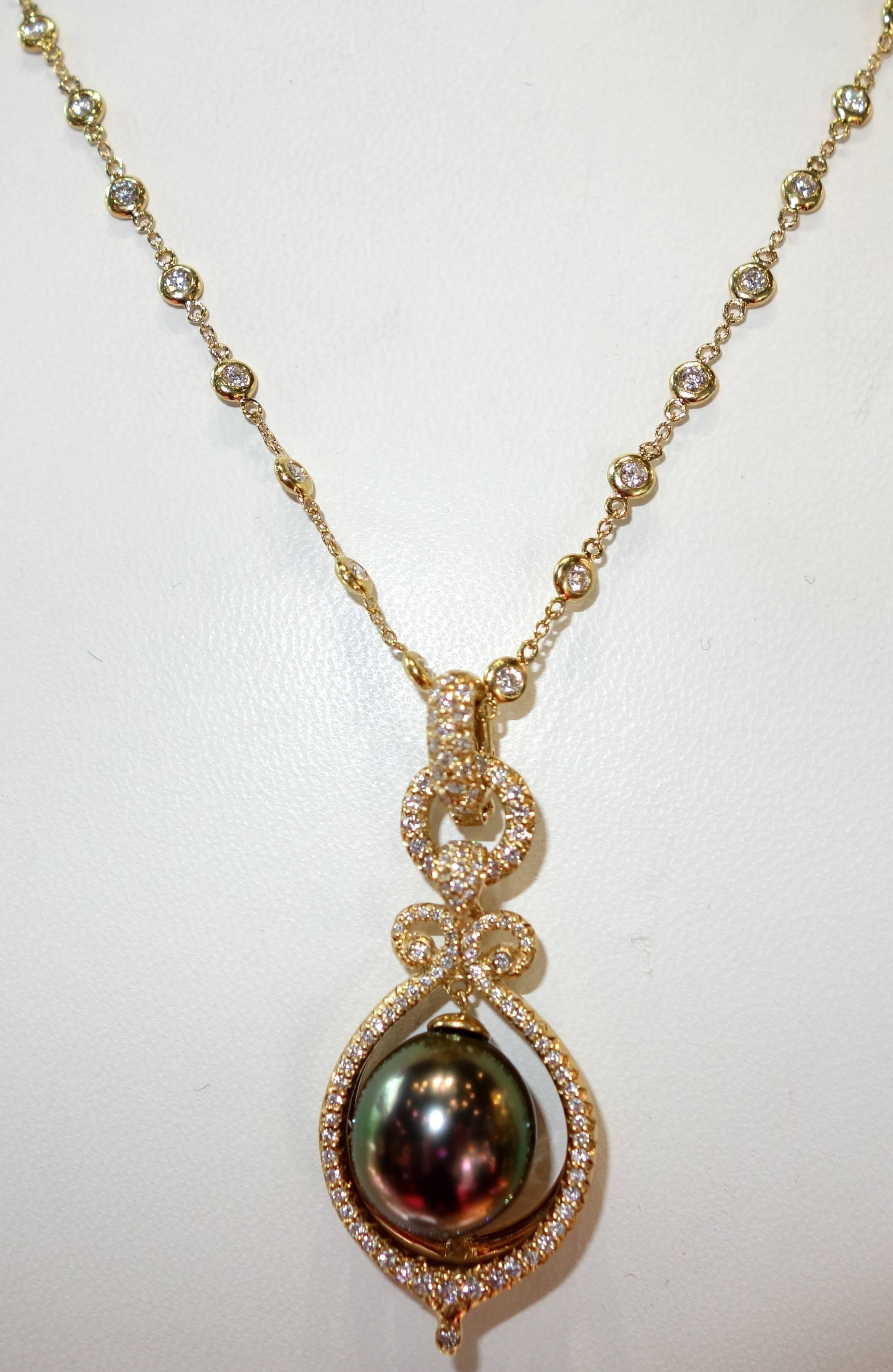 Contemporary South Sea Black Pearl Diamond Gold pendant 