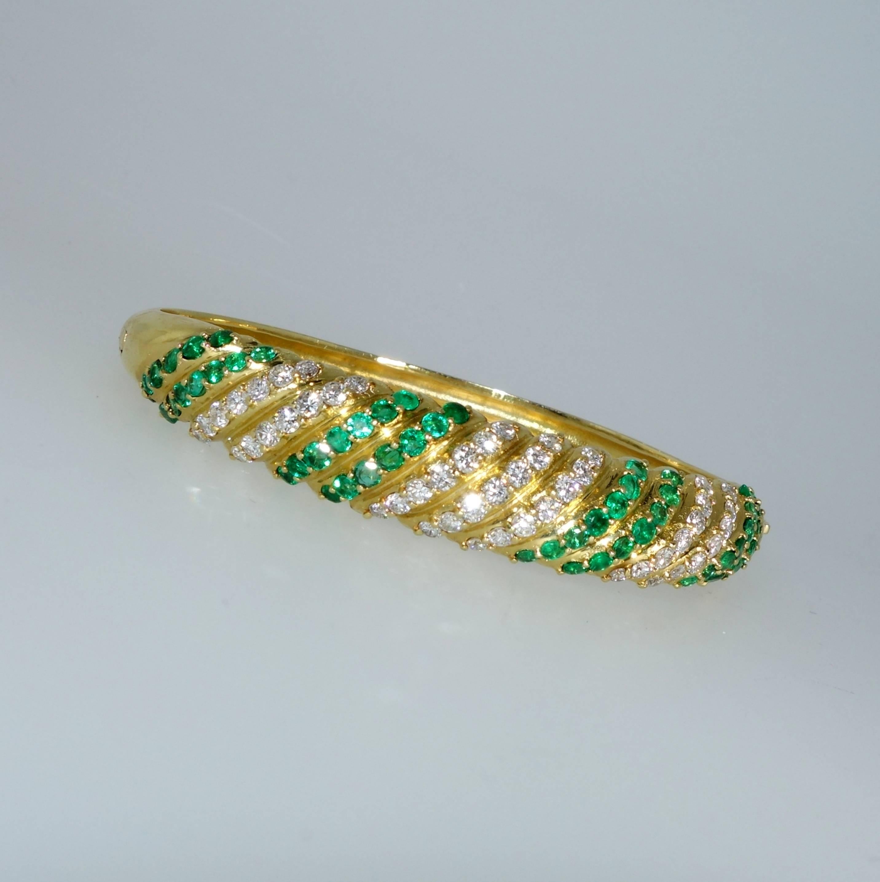 Contemporary Emerald Diamond Gold bangle bracelet