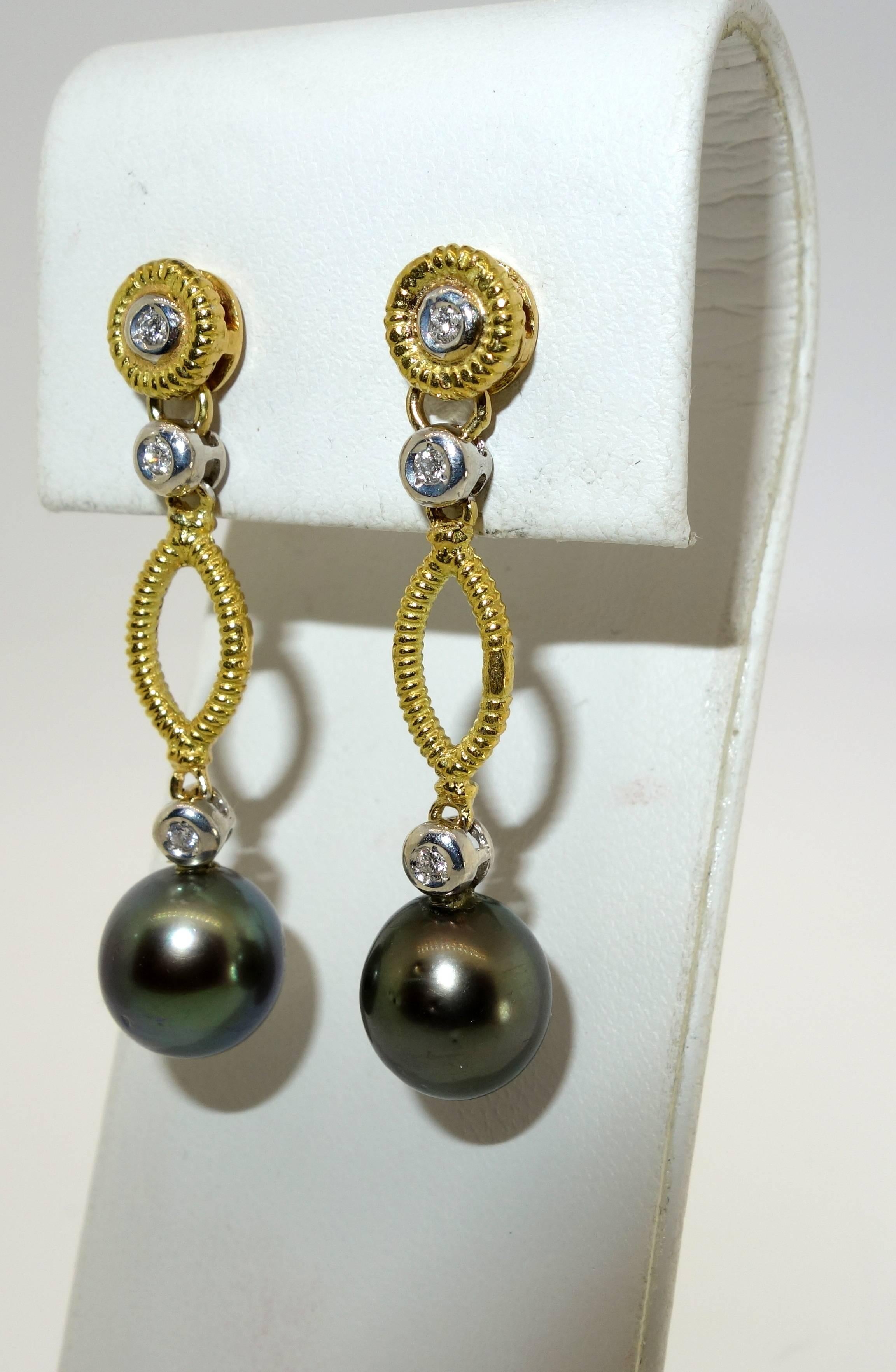 Contemporary Black pearl diamond gold Dangle earrings