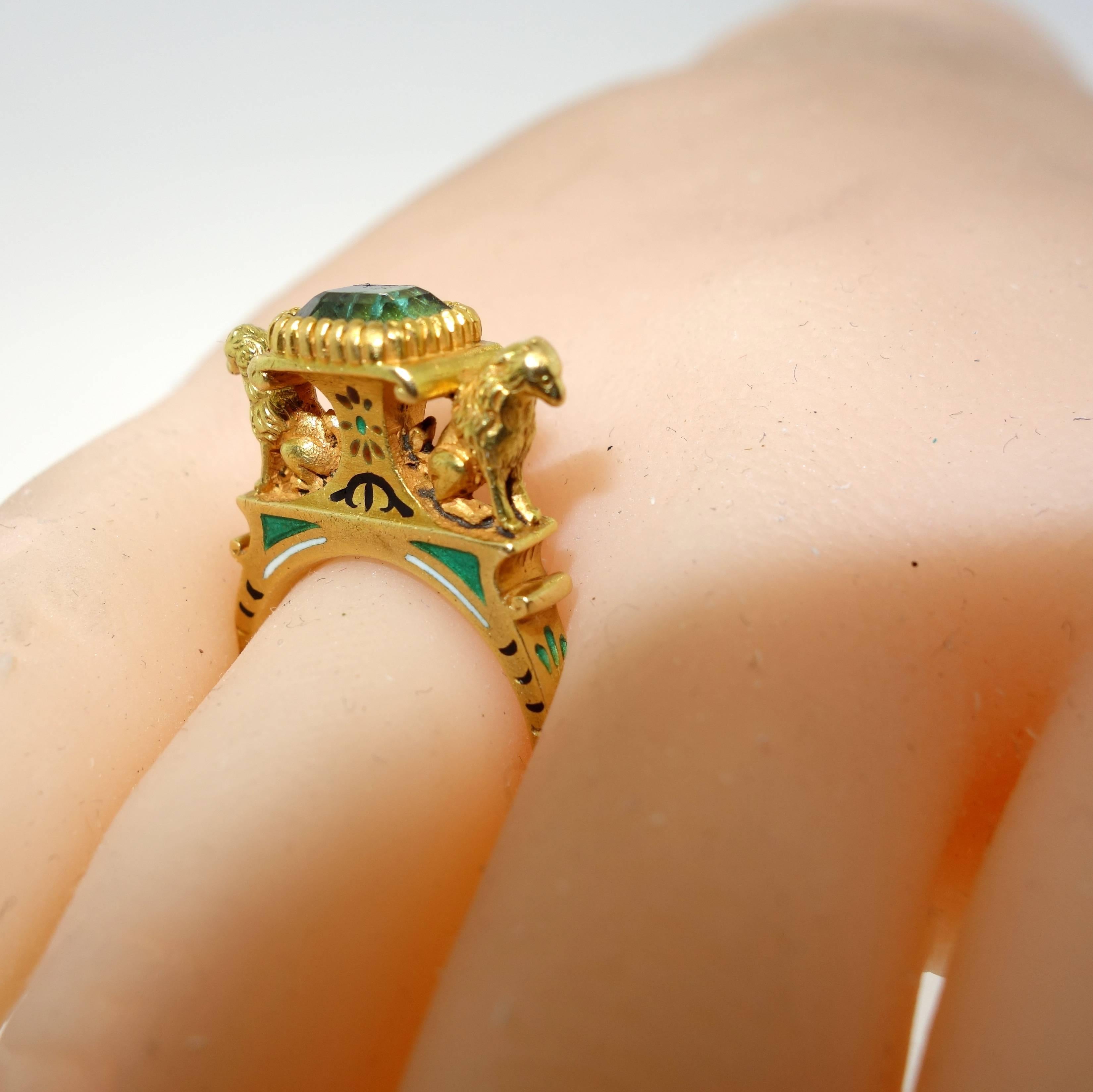 Women's or Men's Antique French Renaissance Revival Enamel Gold Ring