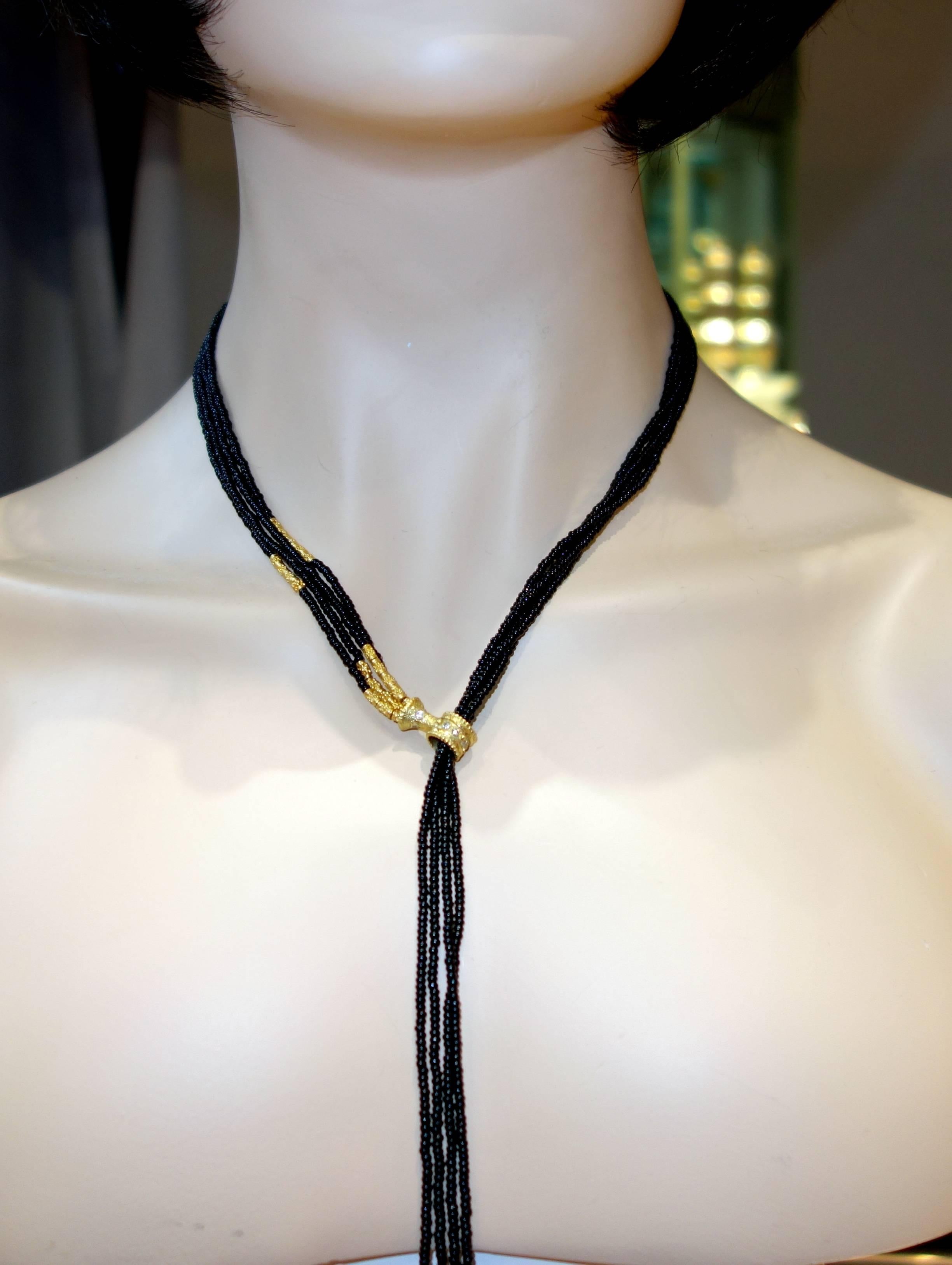 Contemporary Onyx Bead and Gold Long Necklace