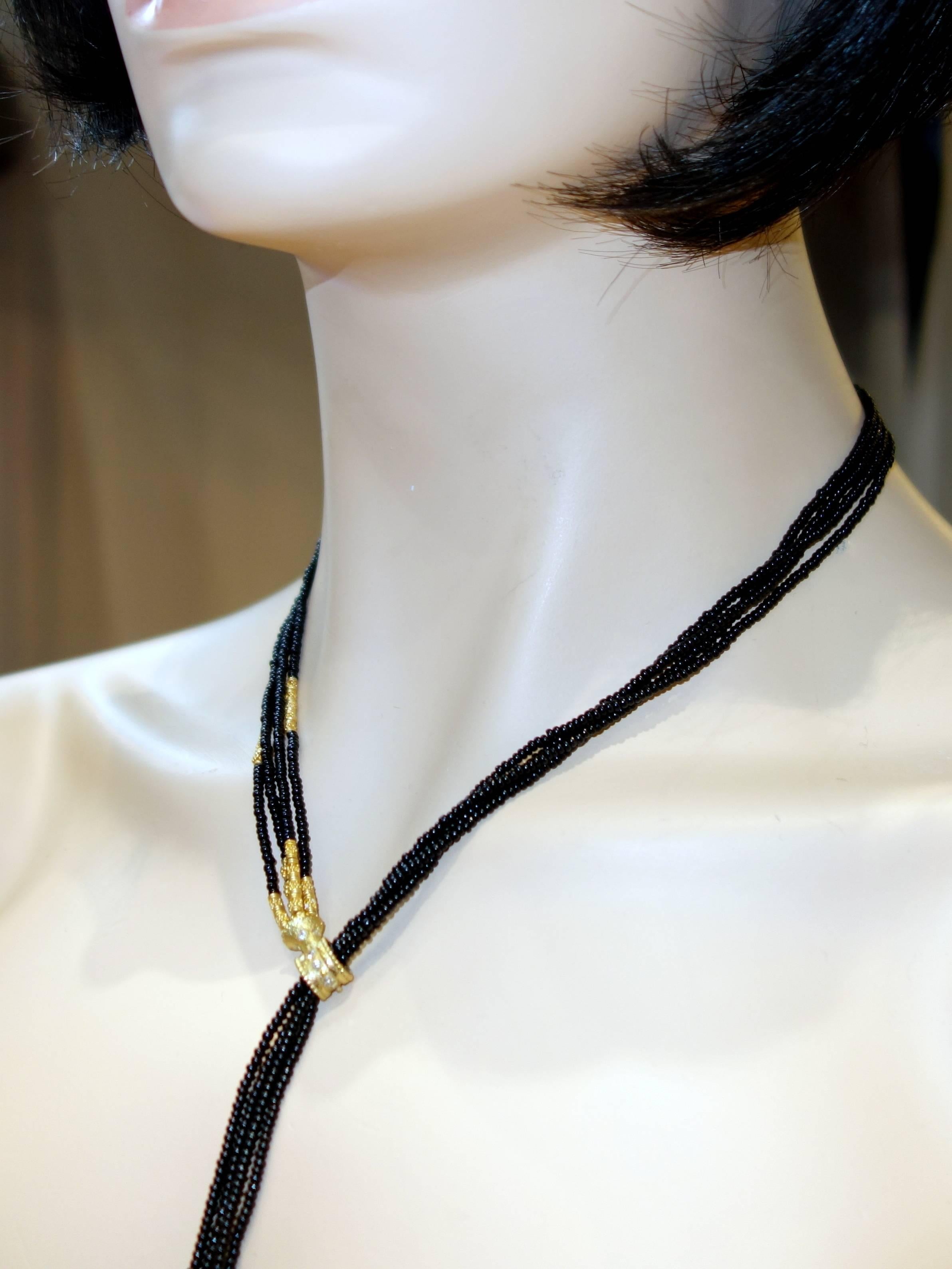 Onyx Bead and Gold Long Necklace In Excellent Condition In Aspen, CO