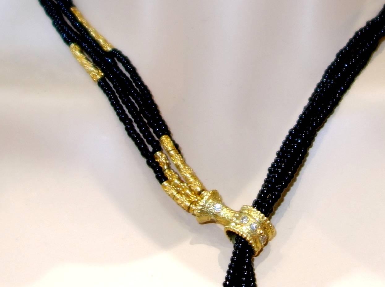 Women's Onyx Bead and Gold Long Necklace