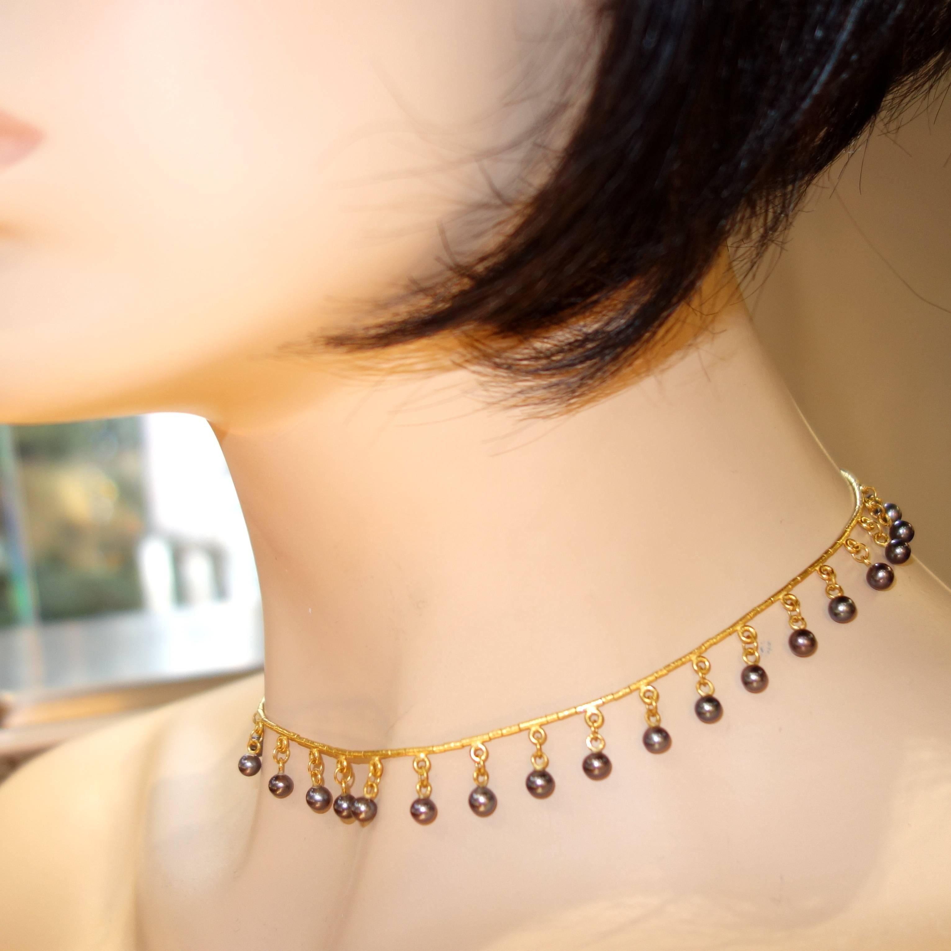 Contemporary Black pearl and 23K gold necklace, Gurhan