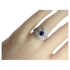 Edwardian Platinum Diamond & Certified, AGL, Unheated Sapphire Ring Marcus & Co.
