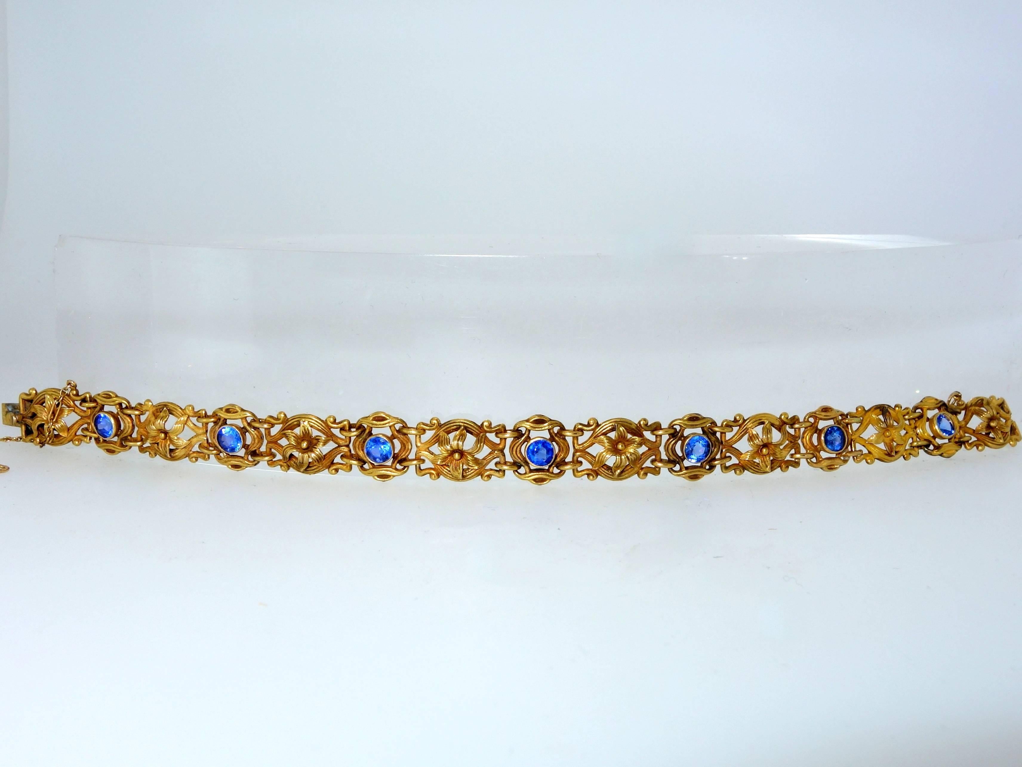 Art Nouveau Sapphire Yellow Gold Bracelet In Excellent Condition In Aspen, CO