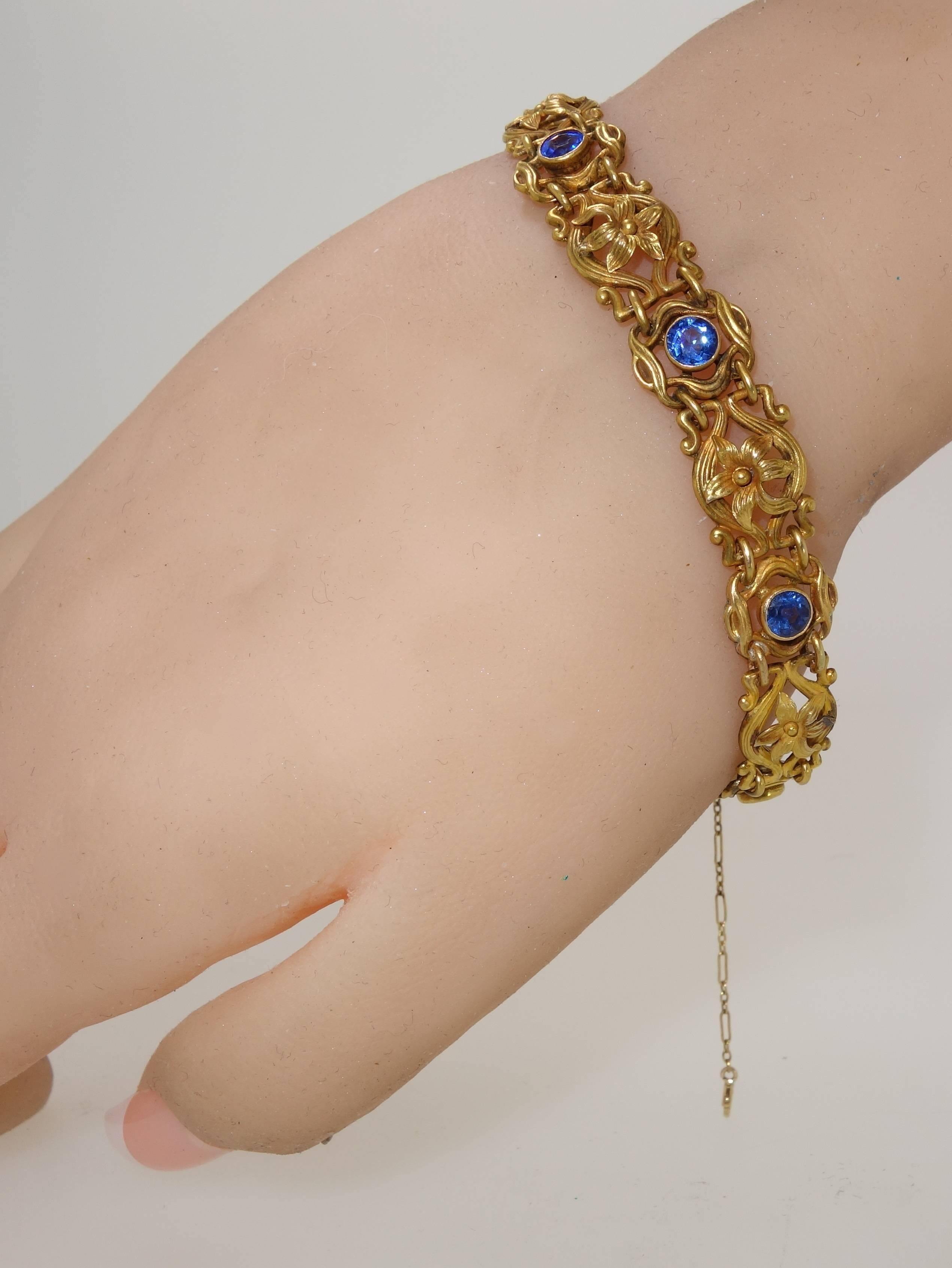 Art Nouveau Sapphire Yellow Gold Bracelet 1