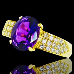 18K, Anillo de Diamante Blanco Fino y Amatista Púrpura Real Fina