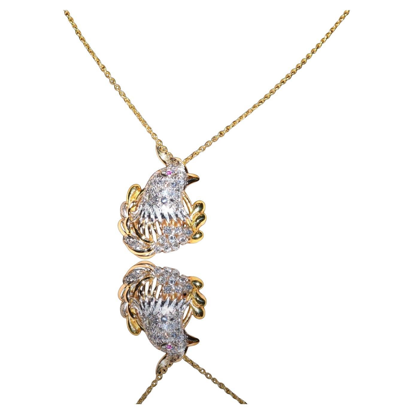 Cockatiel Vintage Anstecknadel/Anhänger aus Platin und 18 Karat Gelbgold, Diamant und Rubin (Retro) im Angebot