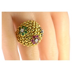 Diamond, Sapphire, Ruby and Emerald Vintage Bold 18K Ring, C. 1960