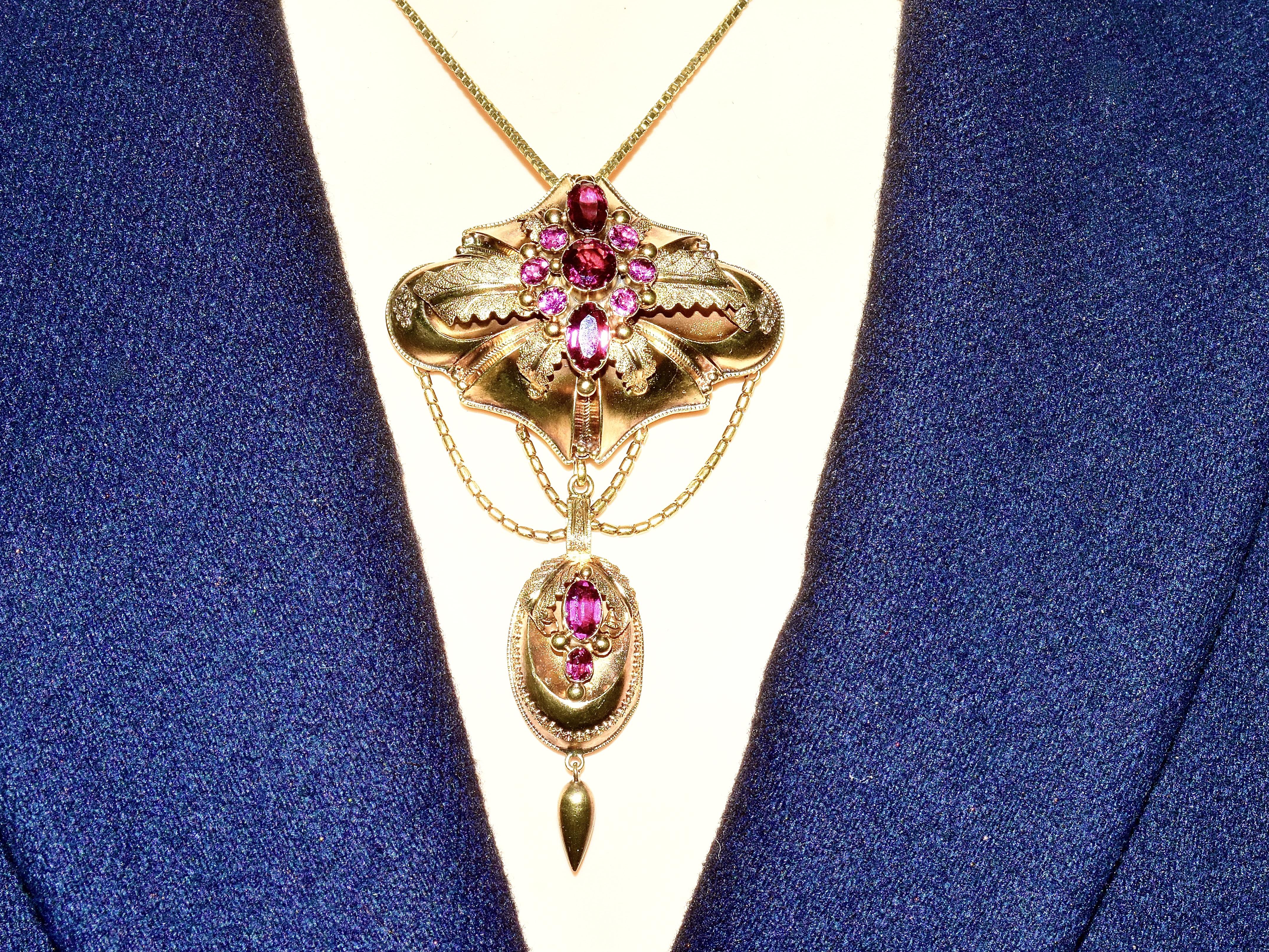 Antique Garnet Pendant/Brooch, c. 1860 For Sale