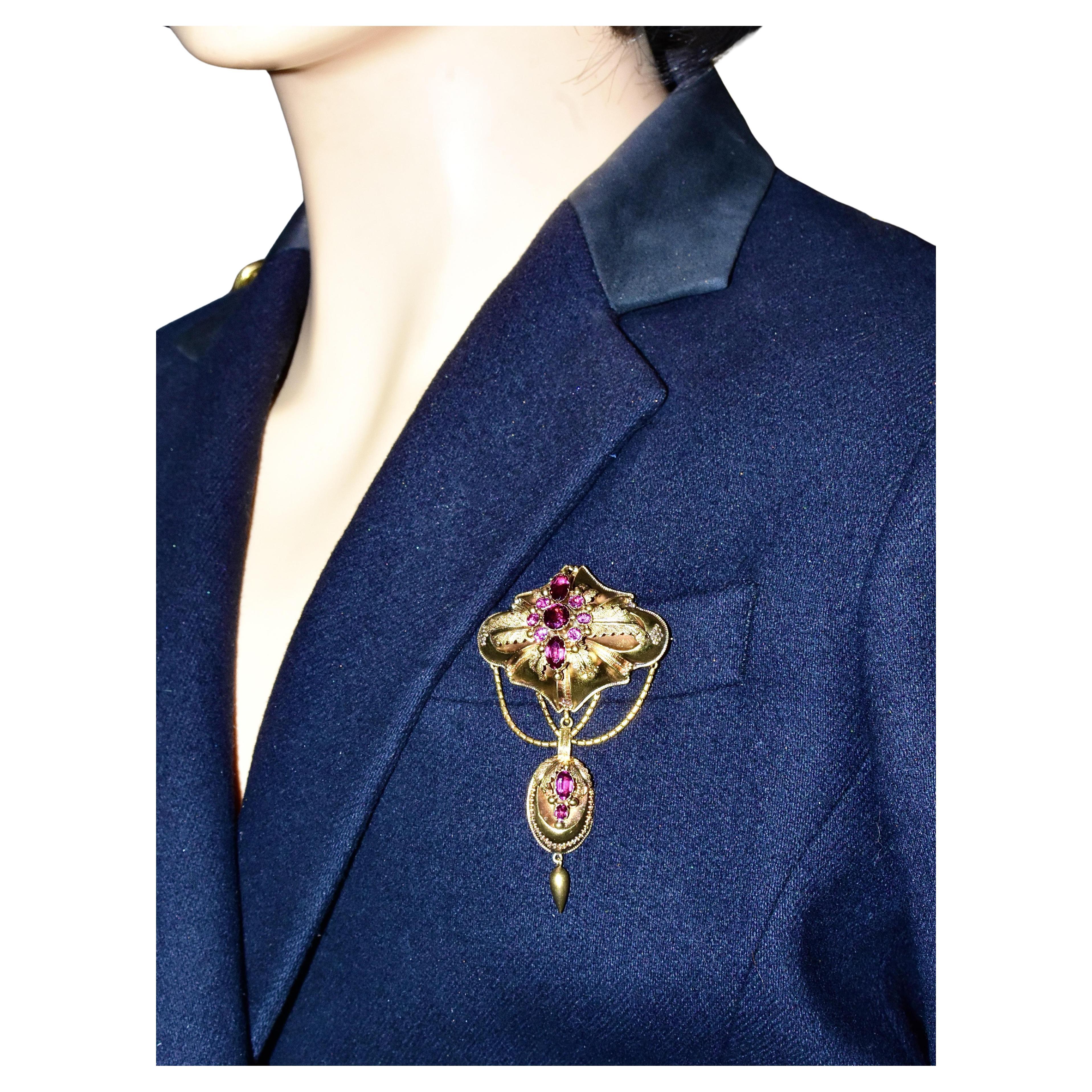 Antico ciondolo/spilla in granato, 1860 ca.