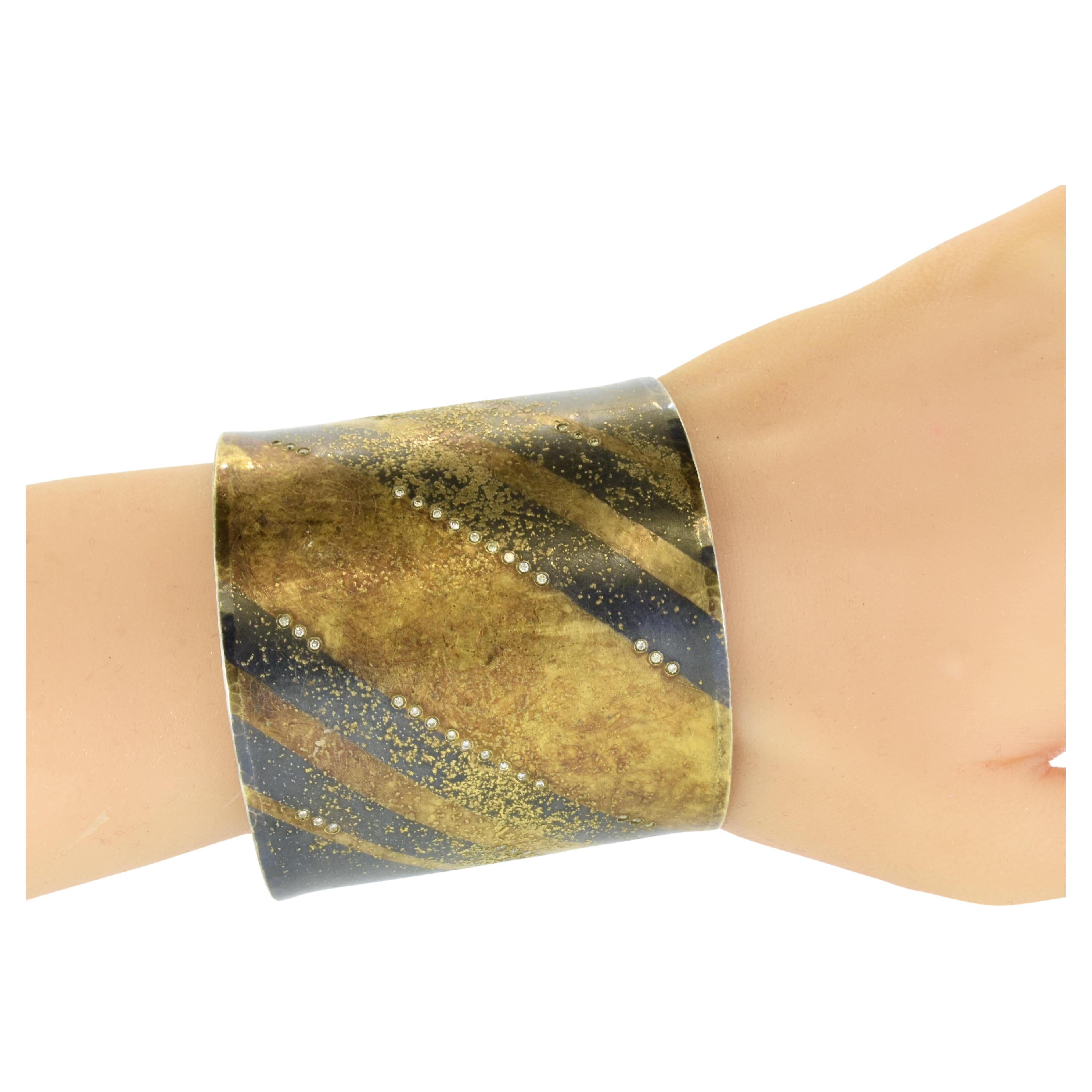 Michael Zobel  Modernist Cuff Bracelet in mixed metals with Diamonds c. 2001