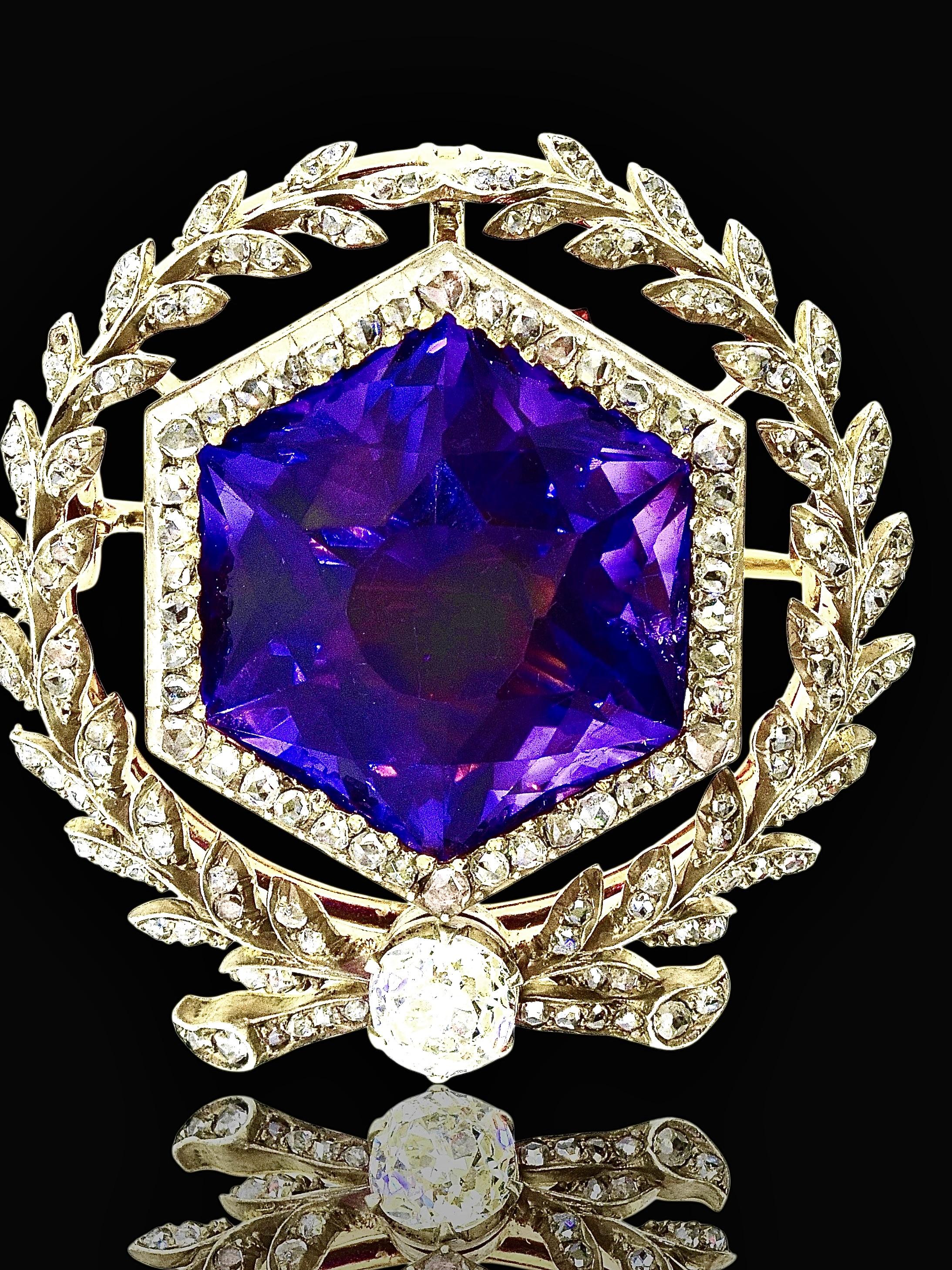 A Spectacular Large Siberian Amethyst and Diamond Pendant/Brooch, c. 1860