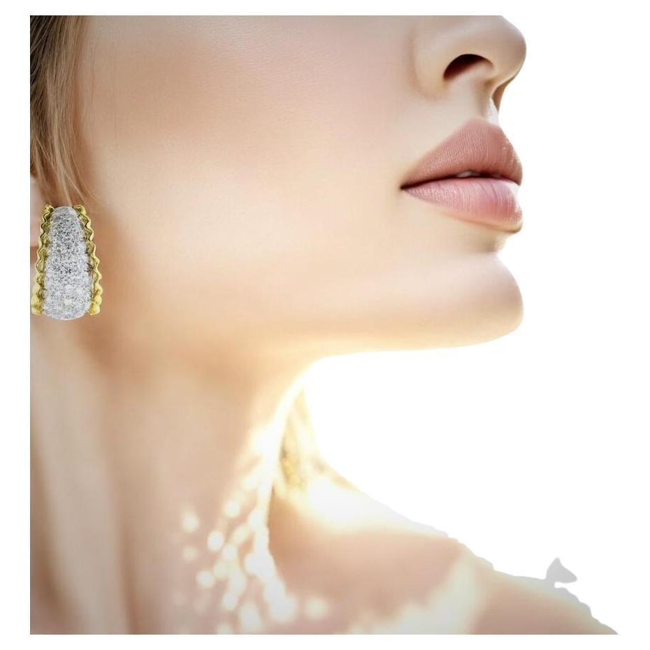 Fine 18K White & Yellow Gold Earrings pave set with 2.15 cts., of fine Diamonds